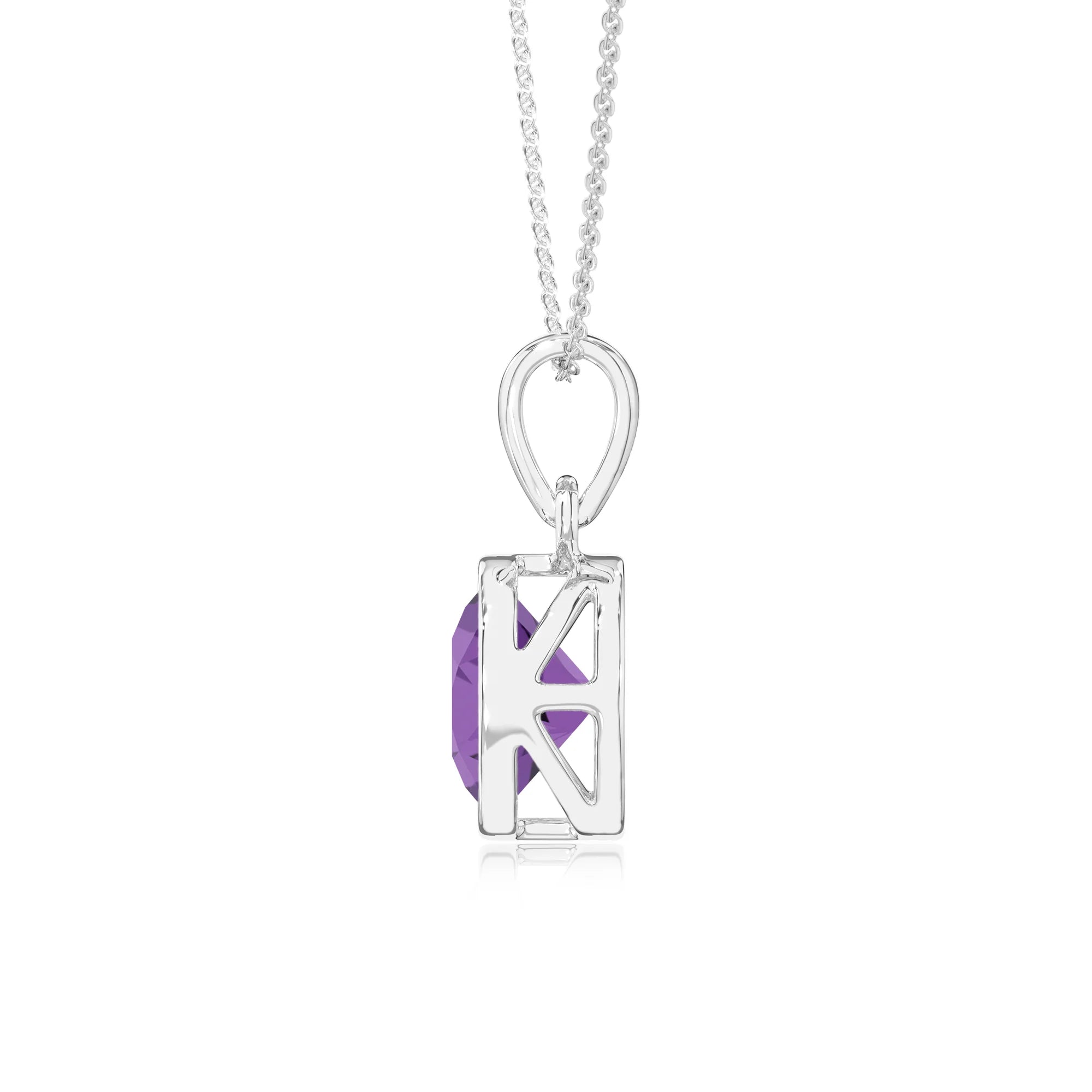 lab grown amethyst round solitaire necklaces in sterling silver