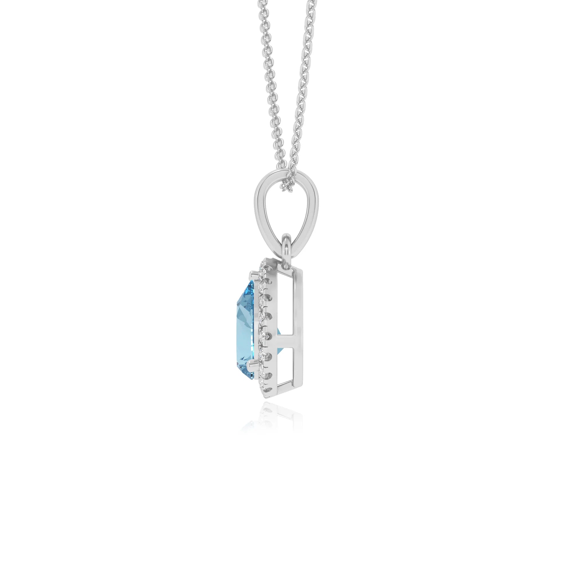 lab grown aquamarine pear solitaire necklaces in sterling silver