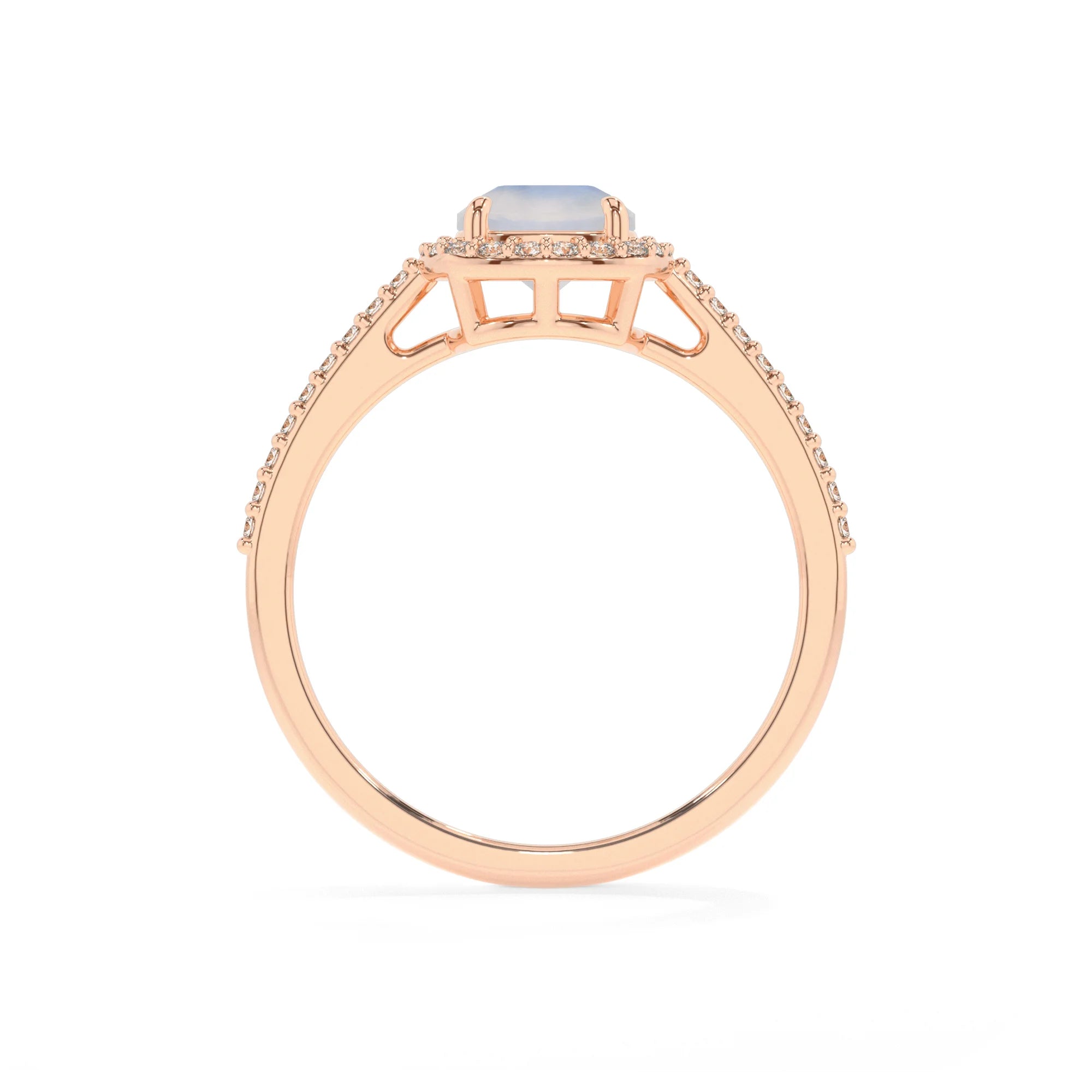 natural rainbow-moonstone cushion solitaire rings in rose gold