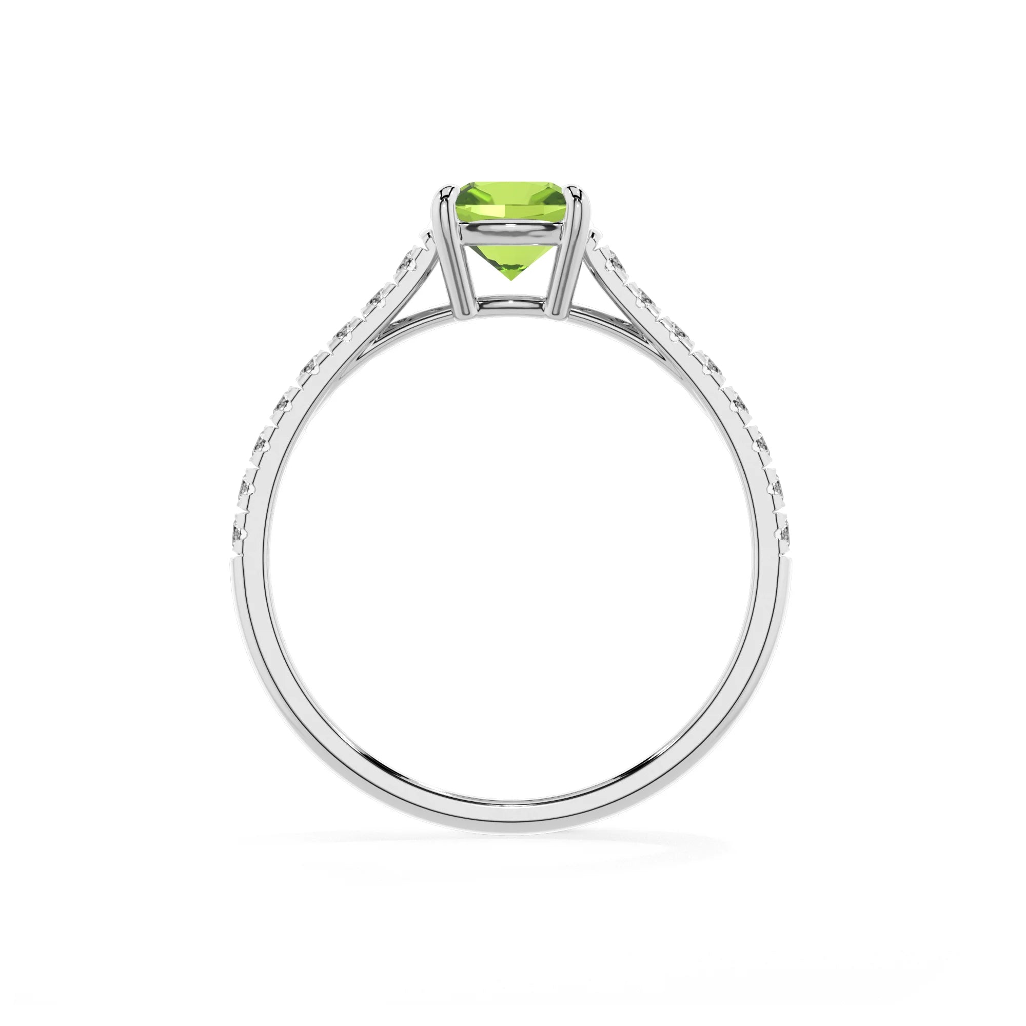 natural peridot cushion half eternity solitaire engagement rings in white gold