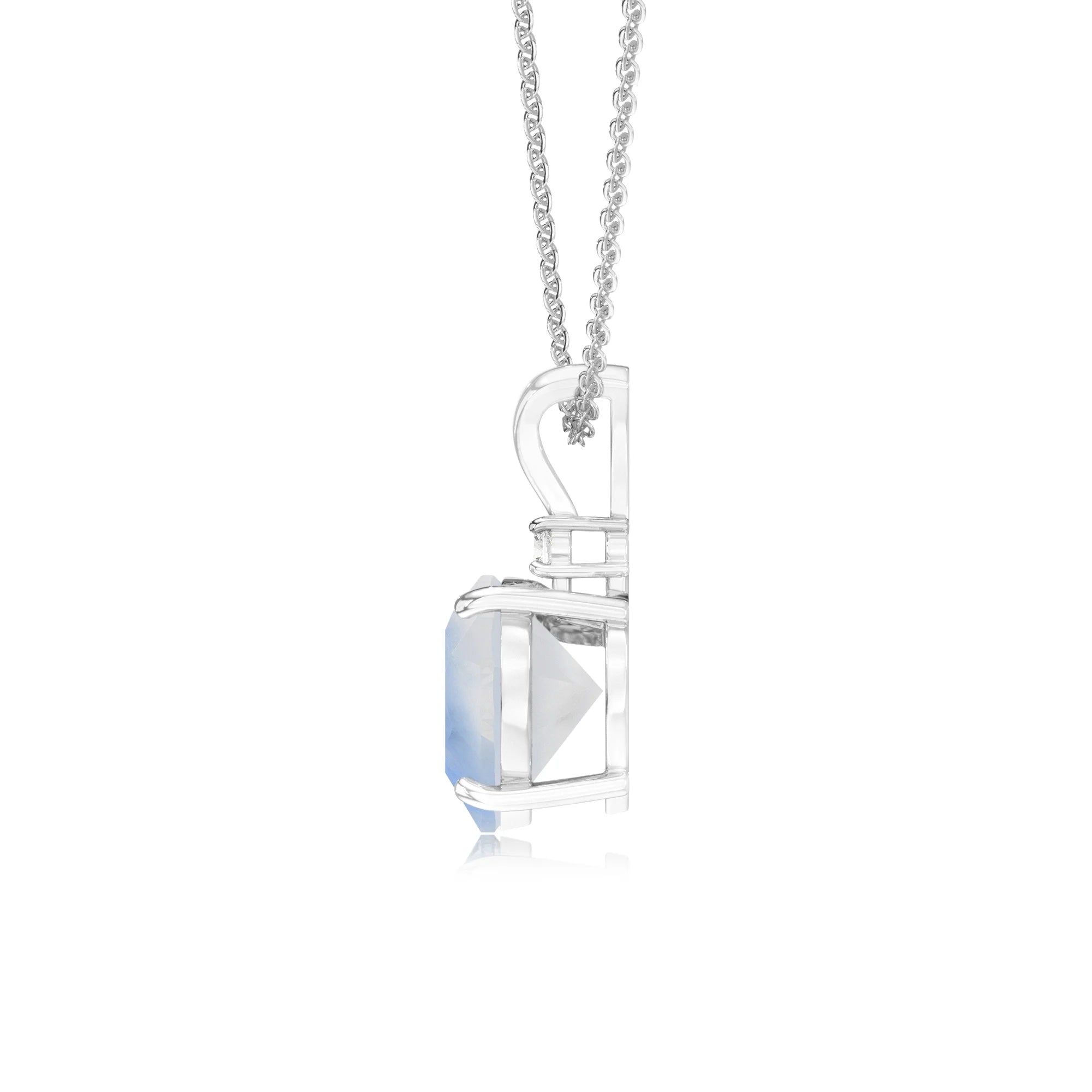 natural rainbow-moonstone heart solitaire v-bale necklaces in platinum