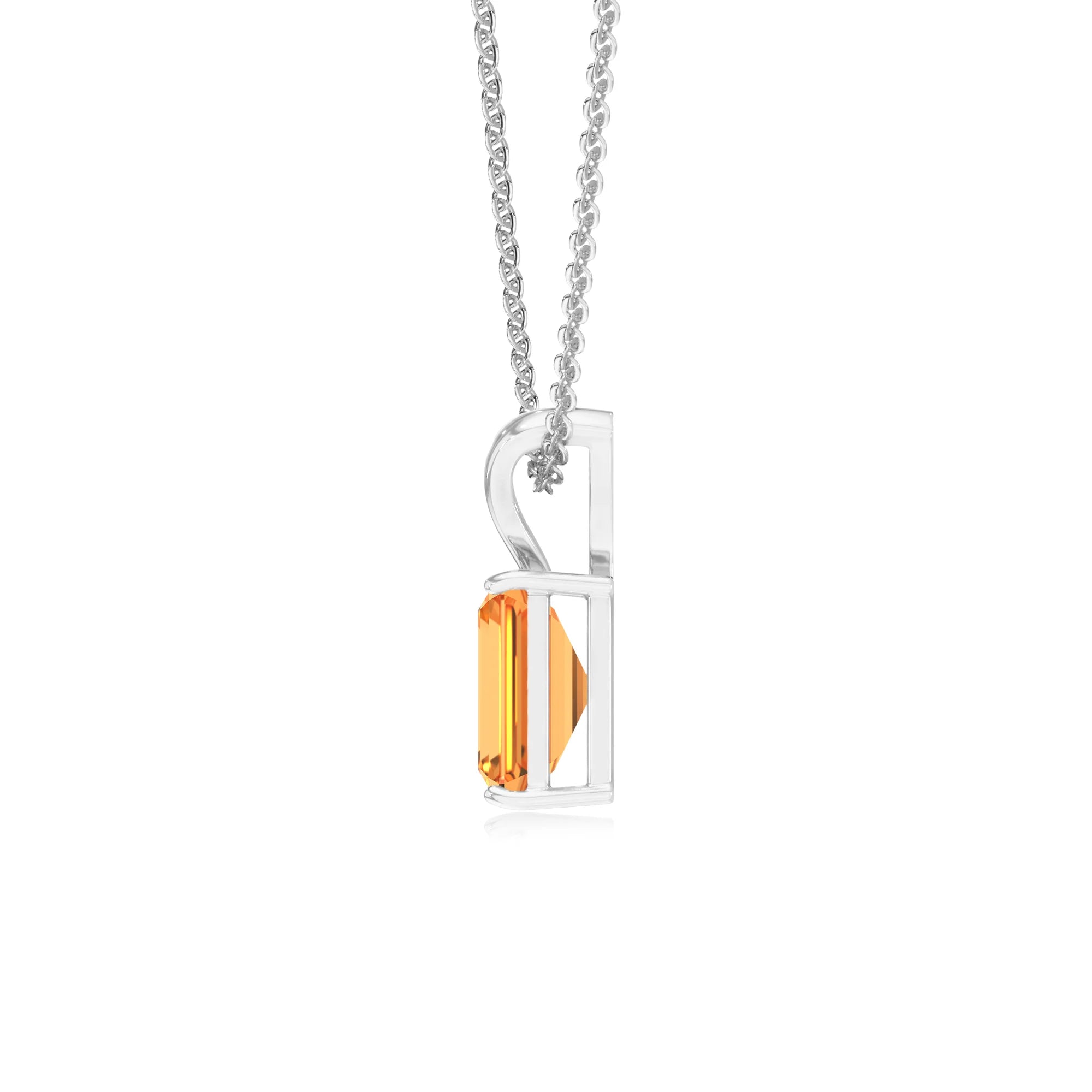 lab grown citrine emerald cut solitaire v-bale necklaces in sterling silver