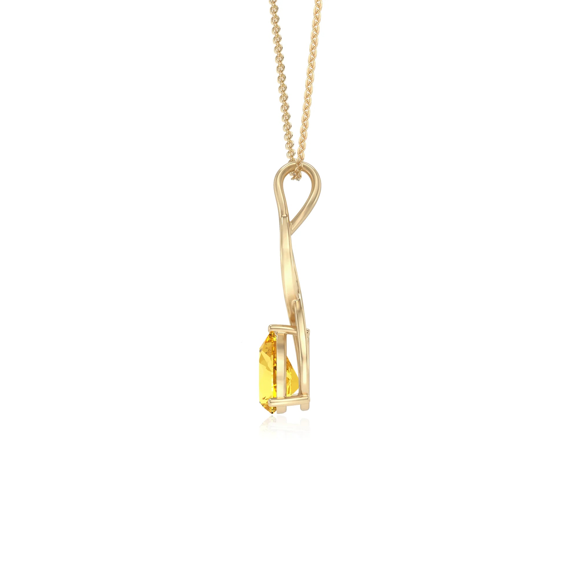 lab grown yellow-sapphire pear solitaire necklaces in yellow gold