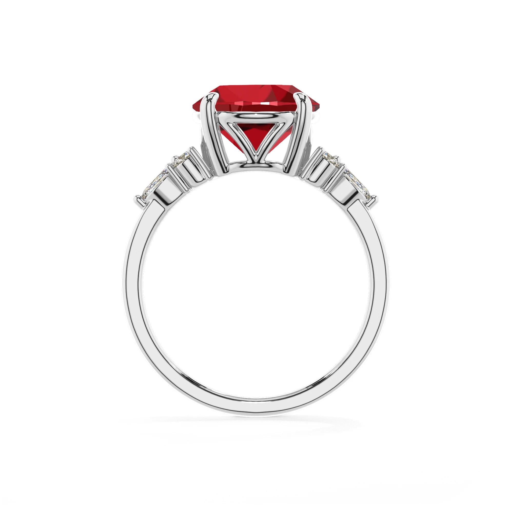 lab grown ruby round solitaire rings in white gold