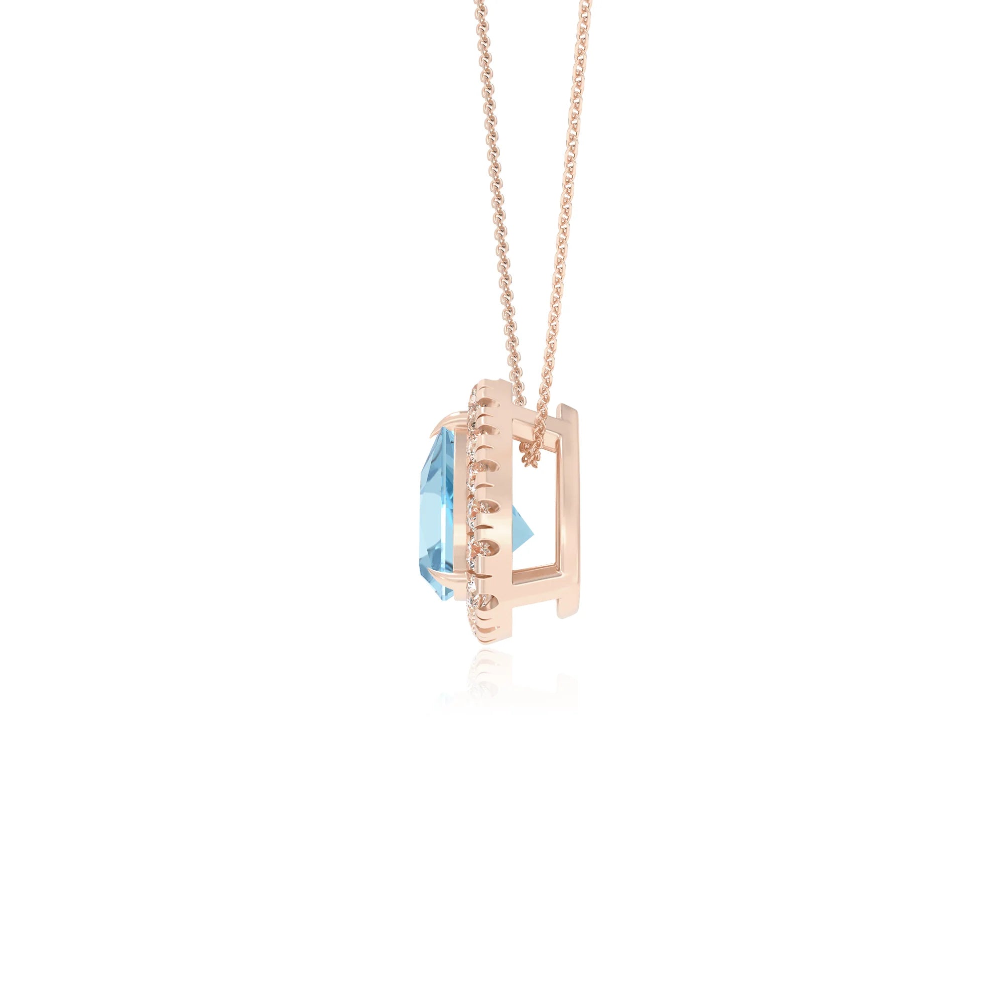 lab grown aquamarine trillion solitaire necklaces in rose gold