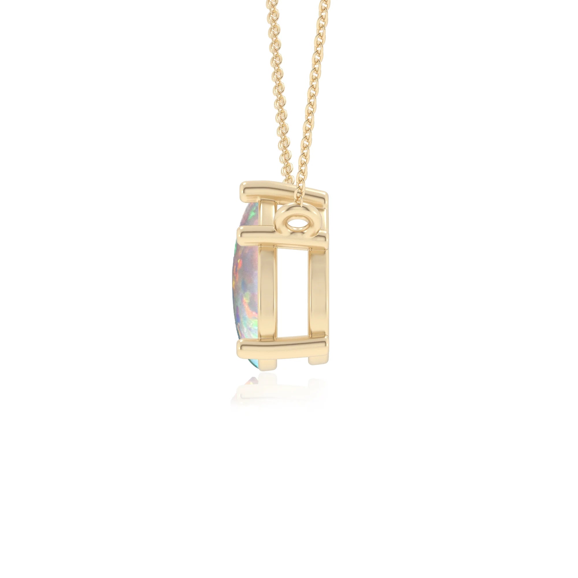 lab grown opal pear solitaire necklaces in yellow gold