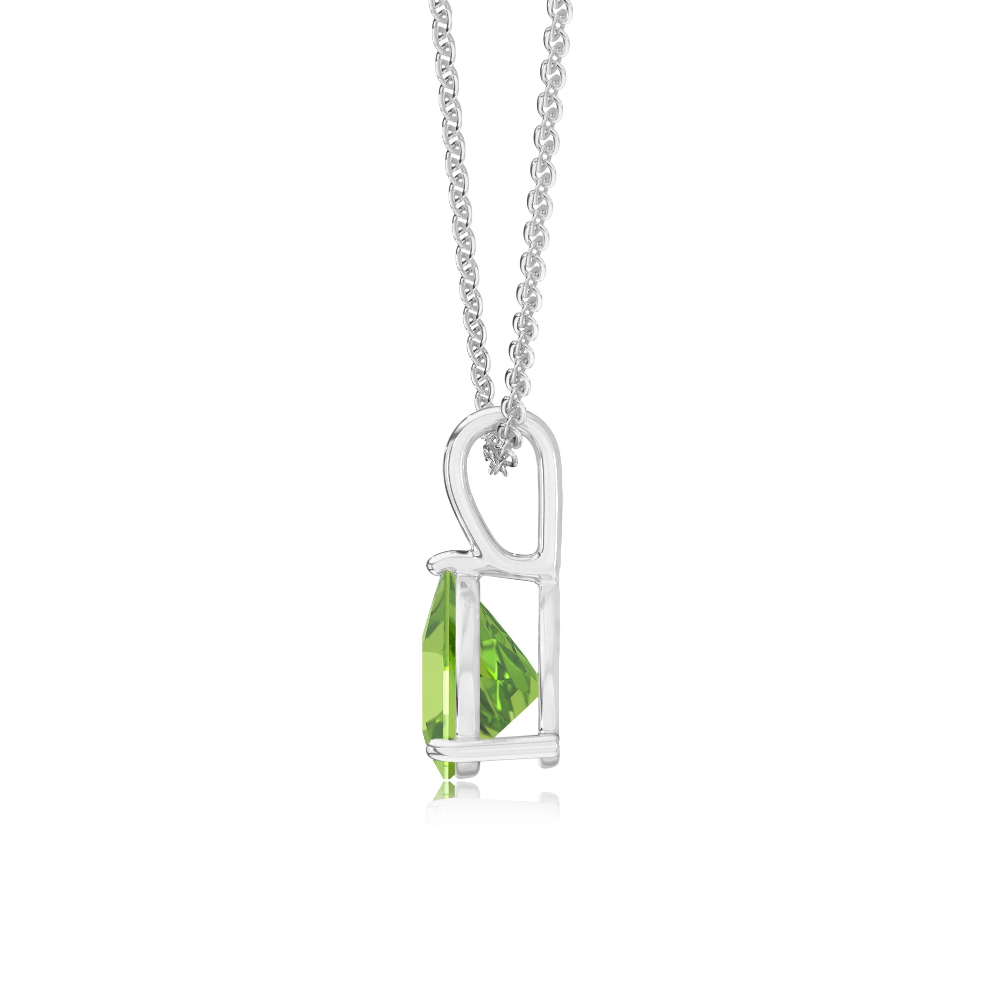 natural peridot trillion solitaire necklaces in white gold