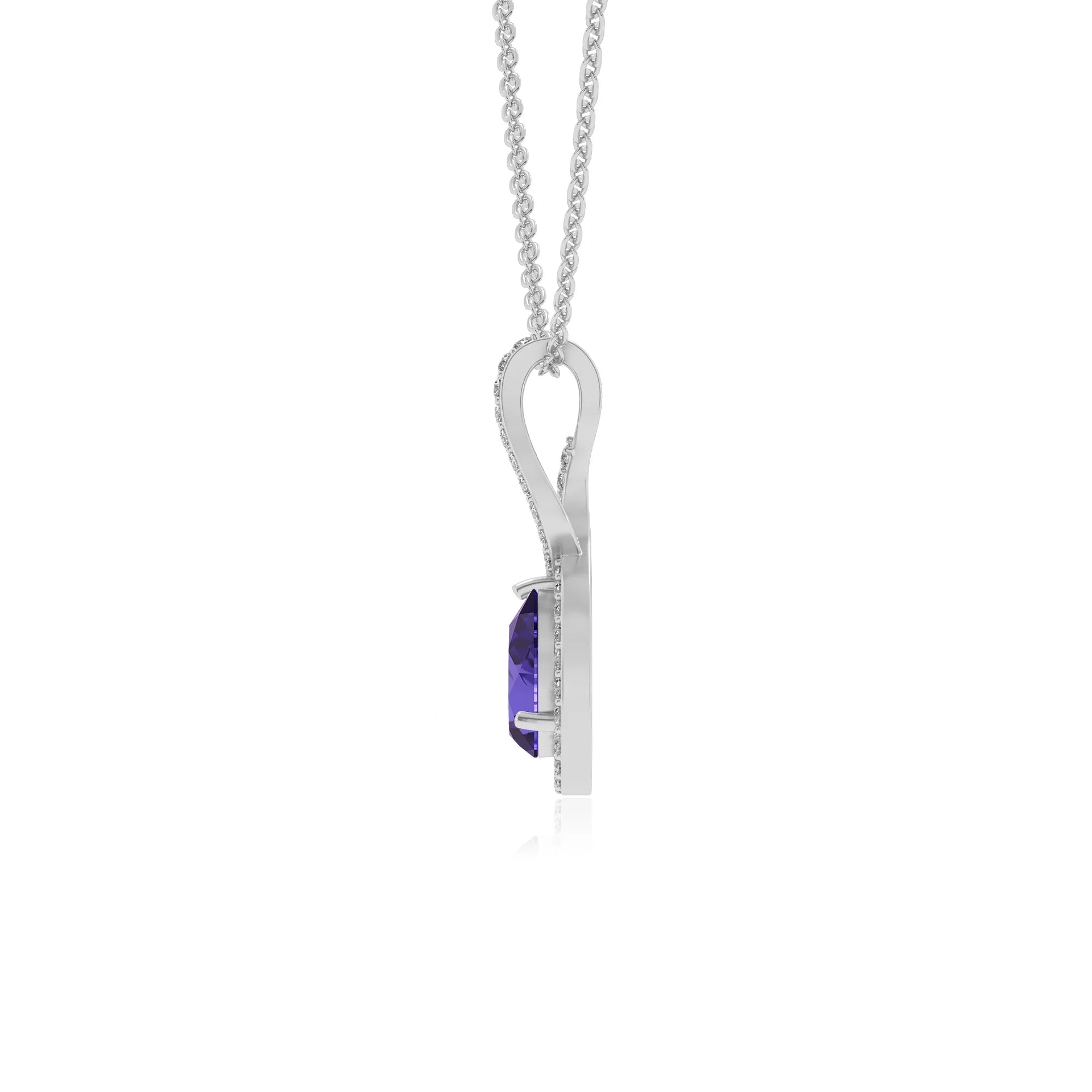 lab grown tanzanite pear necklaces in white gold