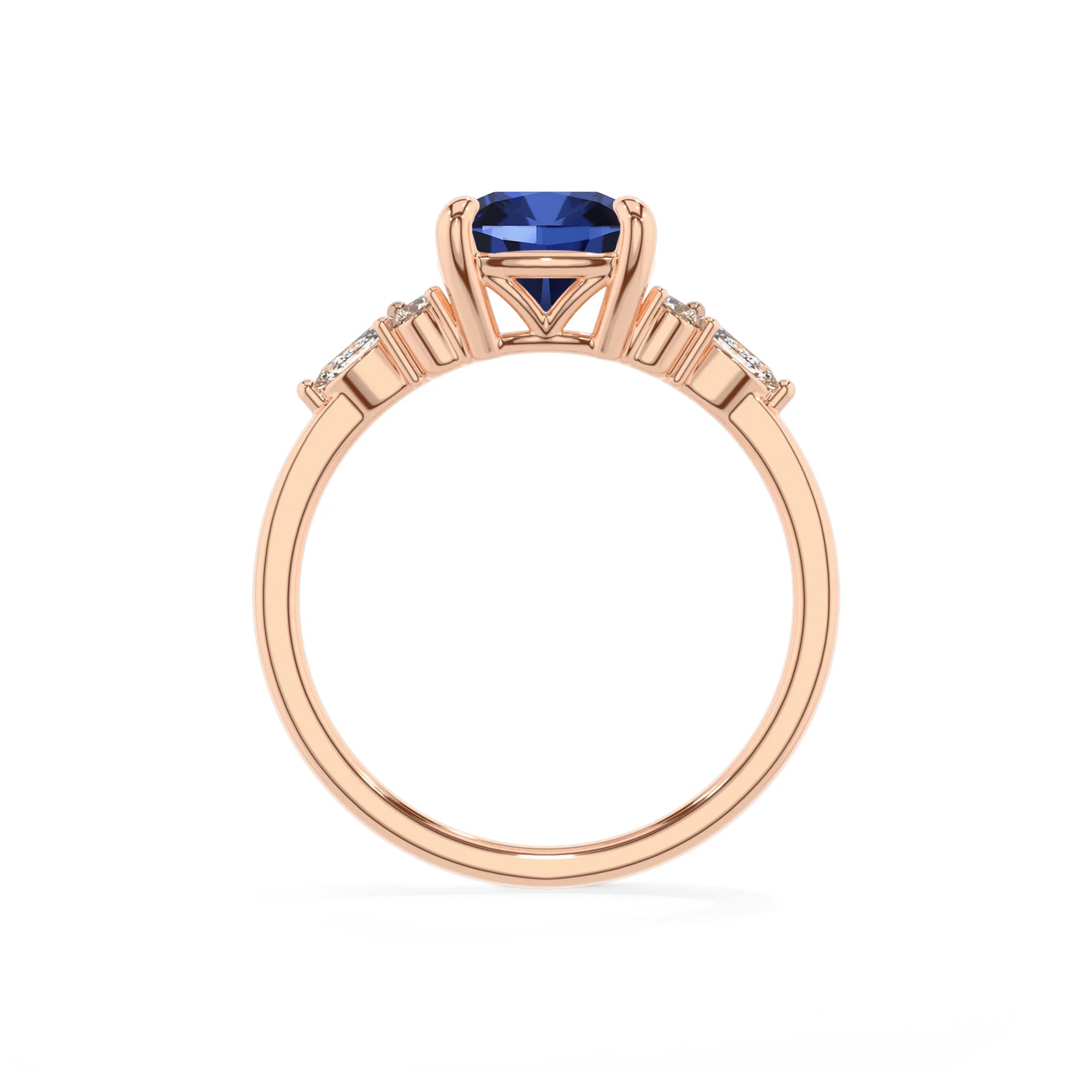 lab grown blue-sapphire cushion solitaire rings in rose gold