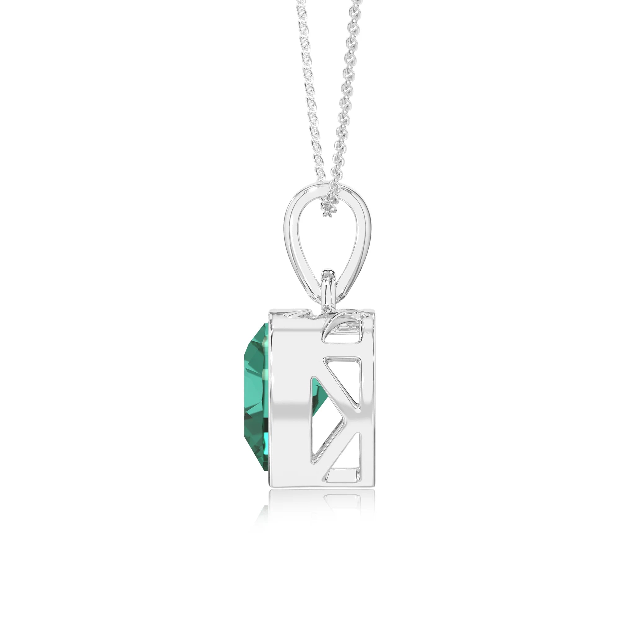 lab grown emerald heart solitaire necklaces in platinum