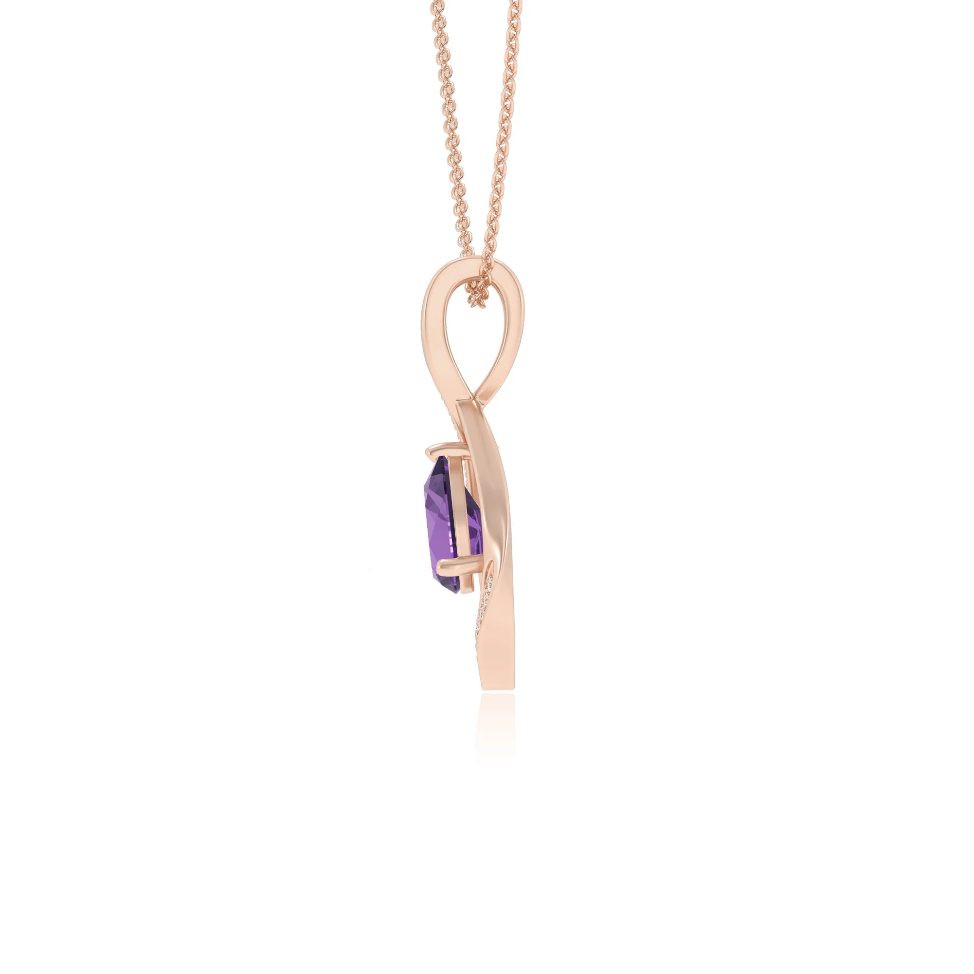 lab grown amethyst pear solitaire necklaces in rose gold