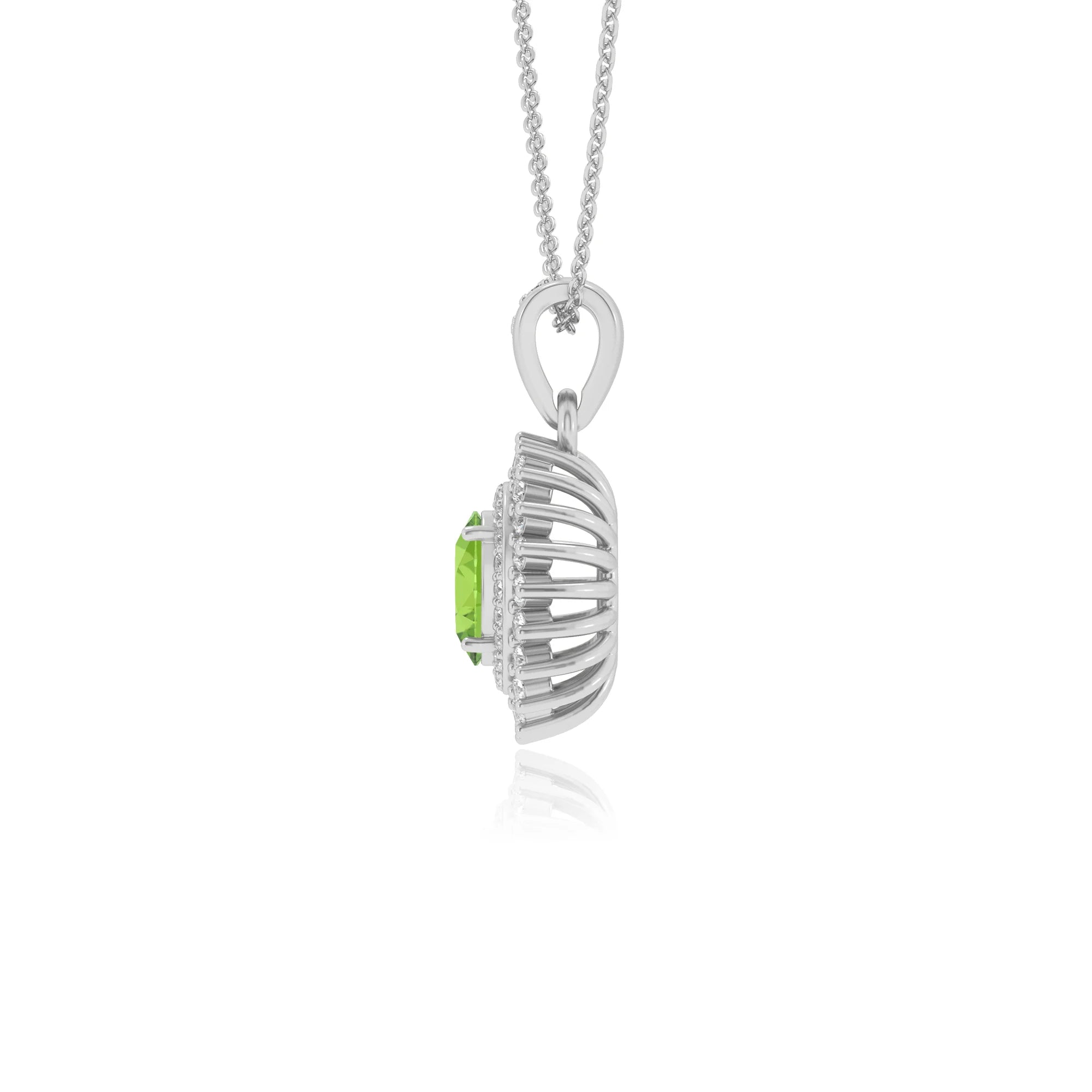 natural peridot oval halo necklaces in white gold