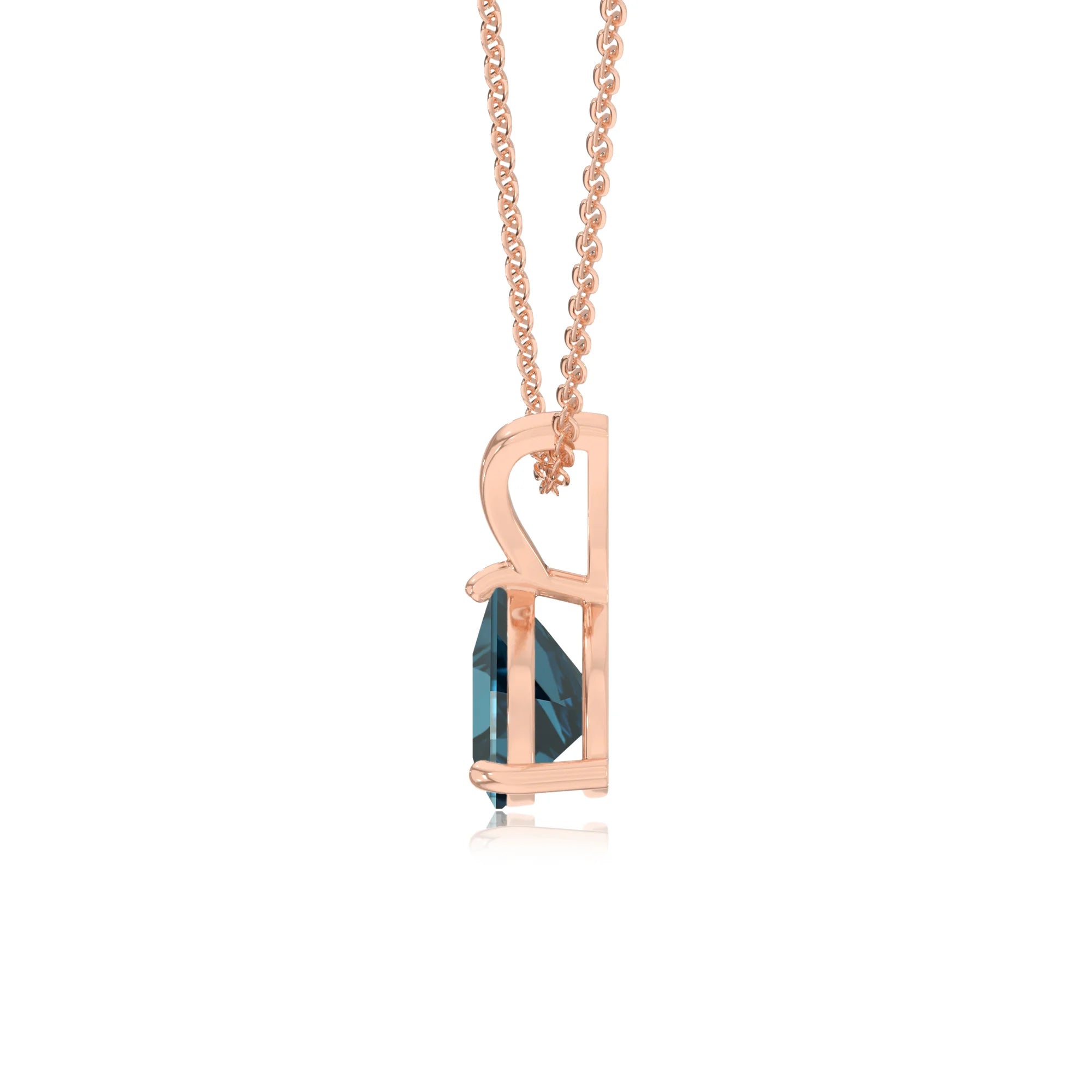 natural london-blue-topaz trillion solitaire v-bale necklaces in rose gold