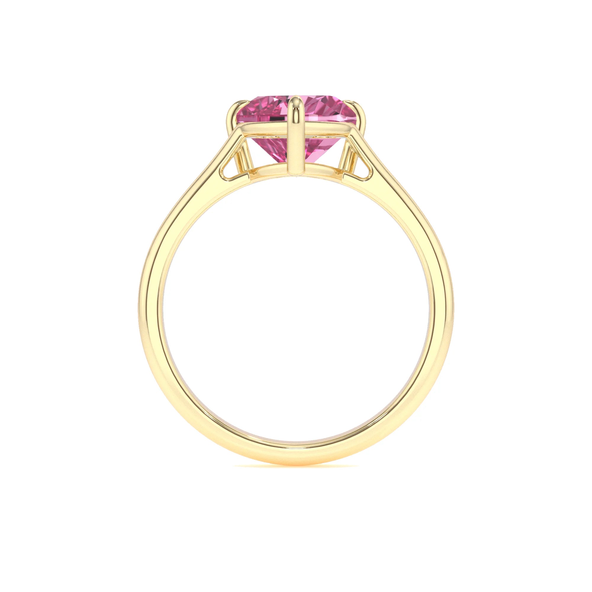 lab grown pink-sapphire heart solitaire rings in yellow gold