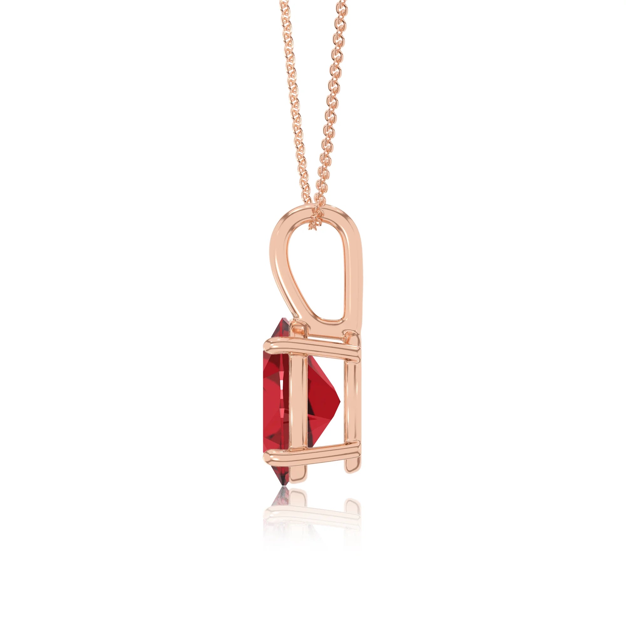 lab grown ruby oval solitaire necklaces in rose gold