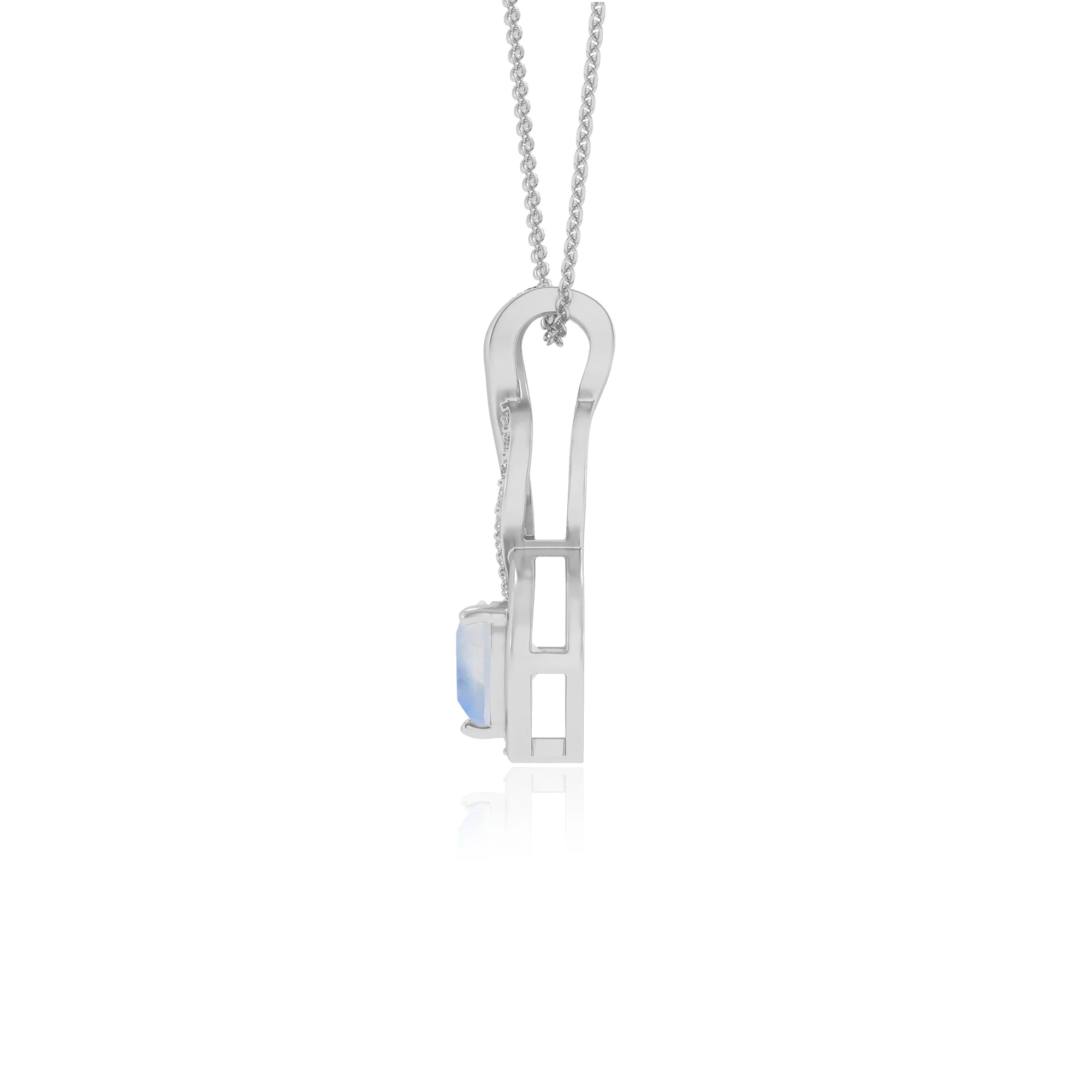 natural rainbow-moonstone heart infinity necklaces in platinum