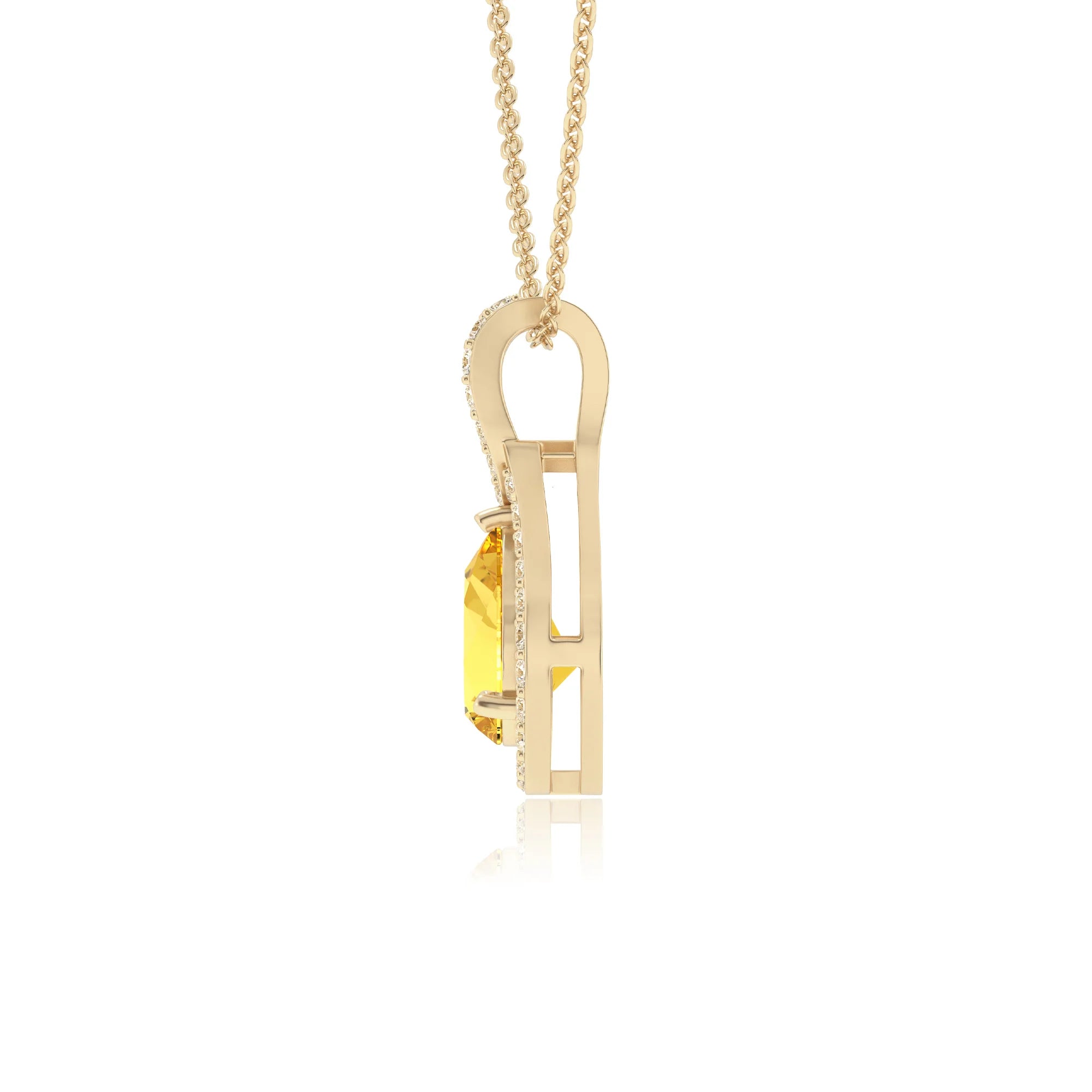 lab grown yellow-sapphire pear solitaire necklaces in yellow gold