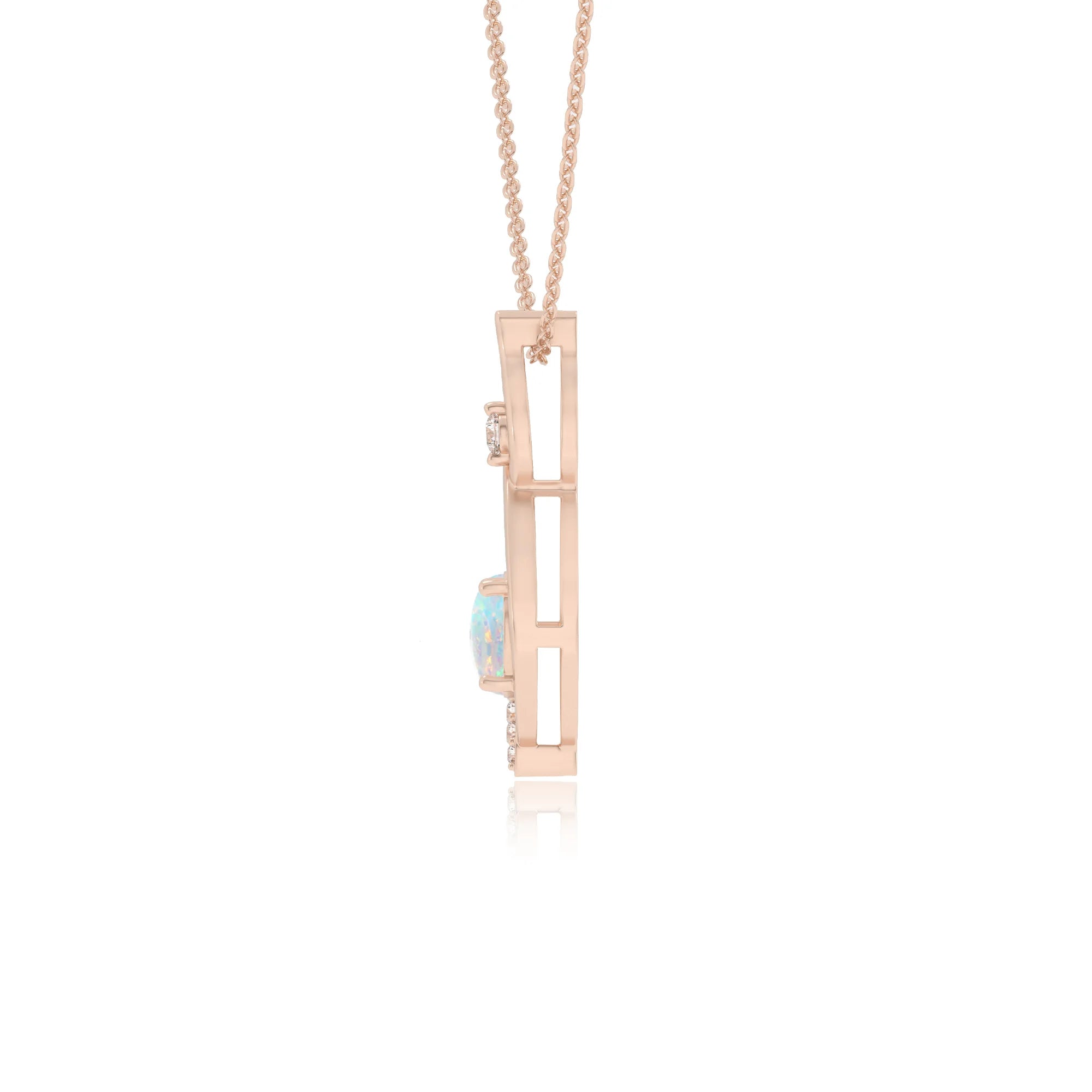 lab grown opal round solitaire necklaces in rose gold