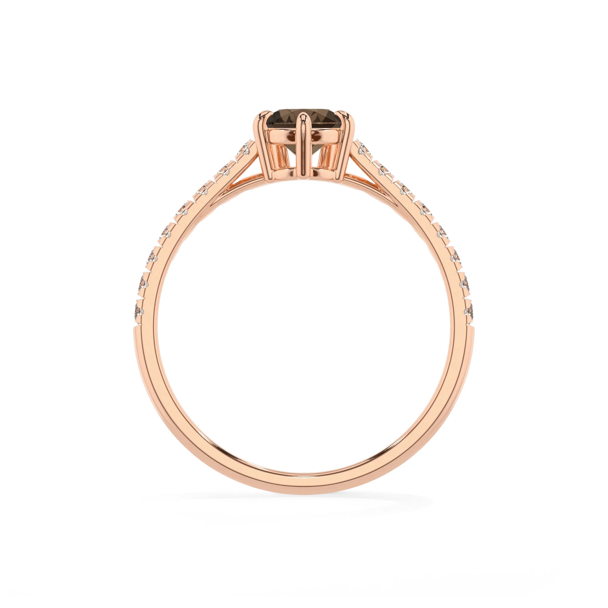 natural smoky-quartz pear half eternity solitaire engagement rings in rose gold