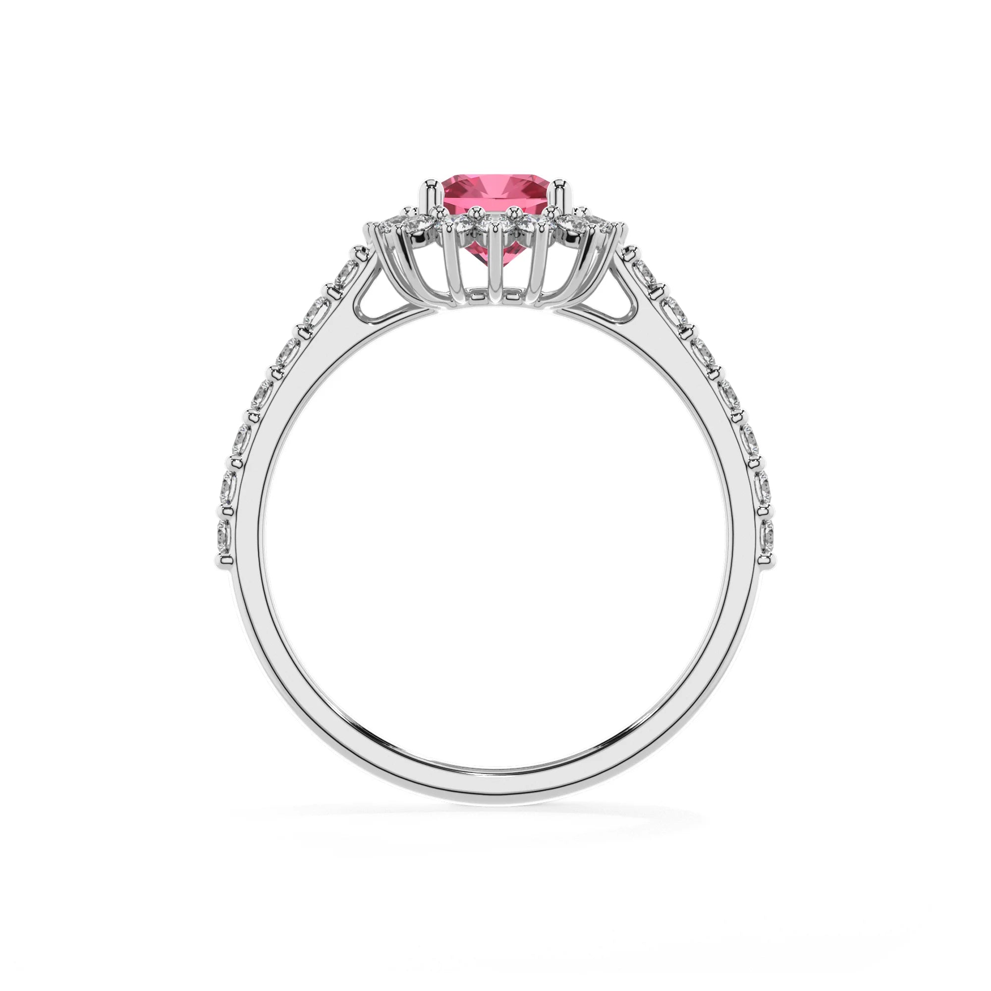 lab grown pink-tourmaline cushion solitaire rings in platinum