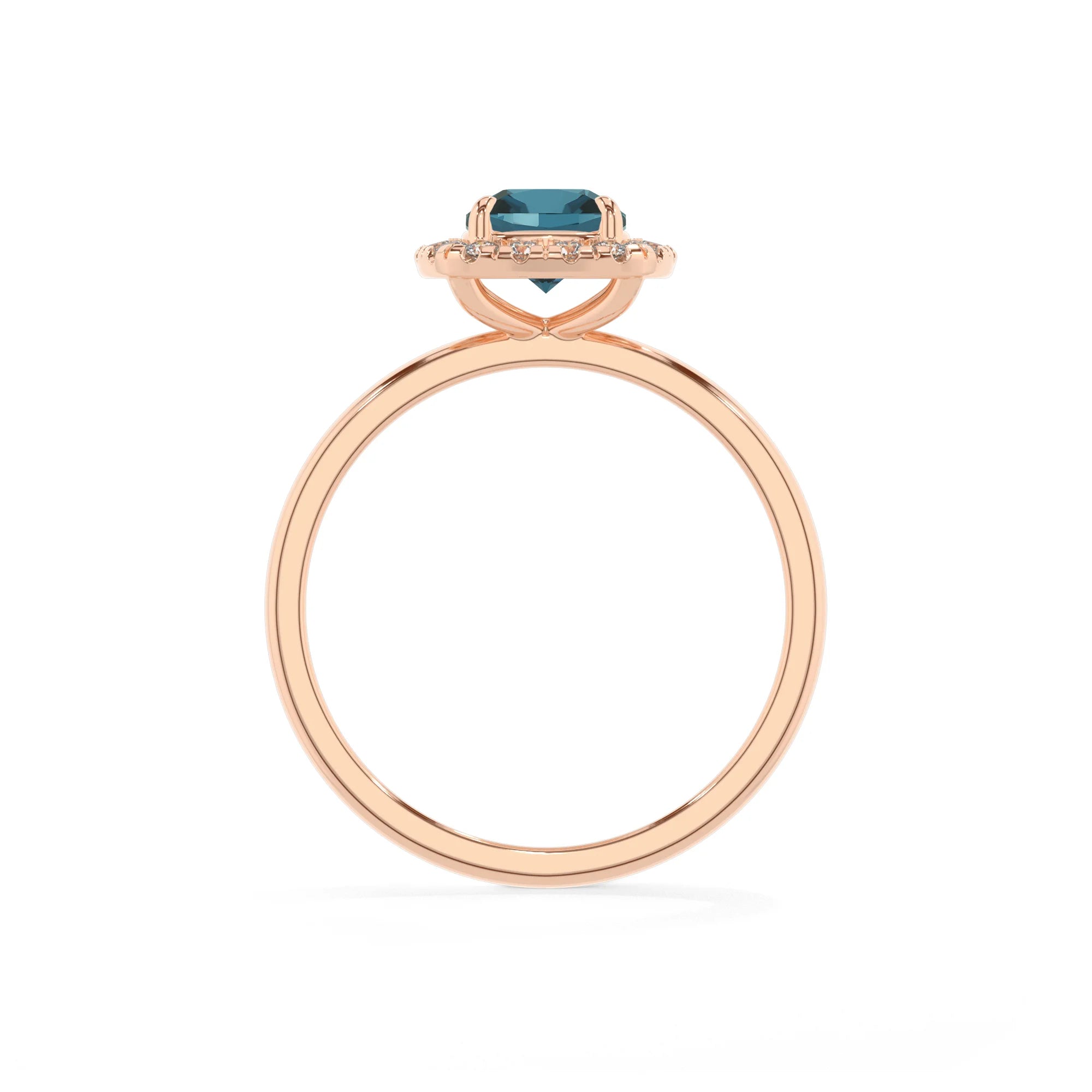 natural london-blue-topaz cushion solitaire rings in rose gold