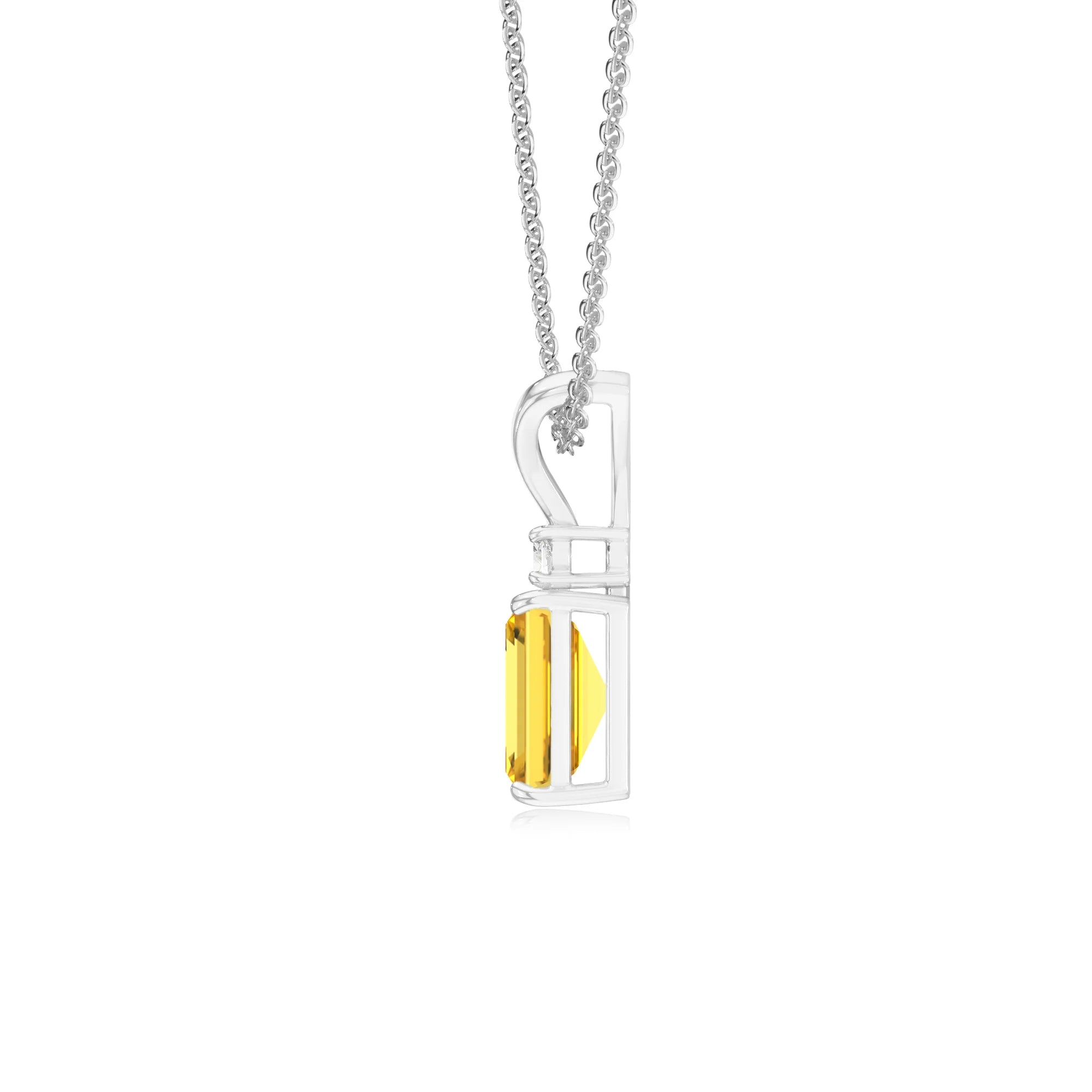 lab grown yellow-sapphire emerald cut solitaire v-bale necklaces in white gold
