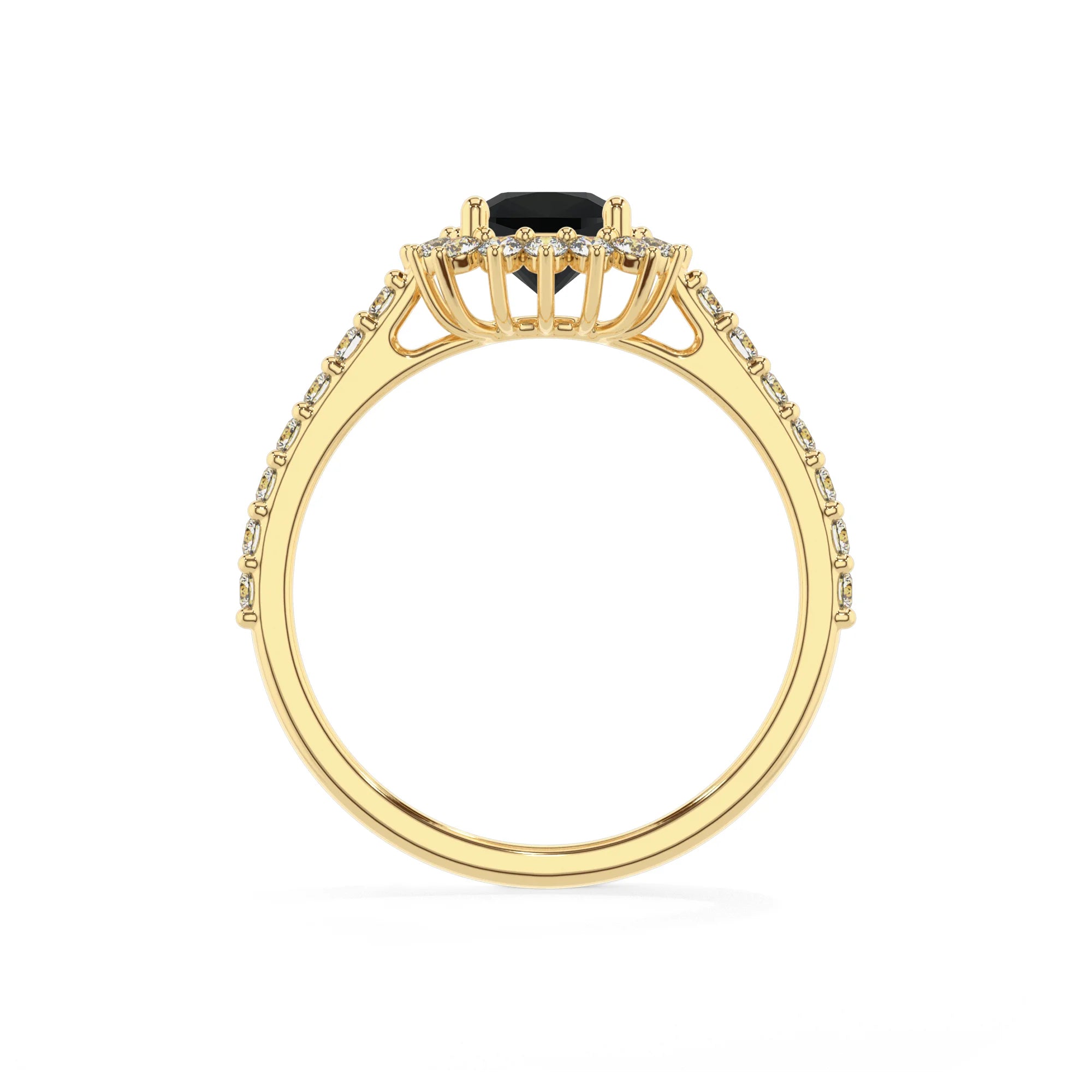 natural black-onyx cushion solitaire rings in yellow gold