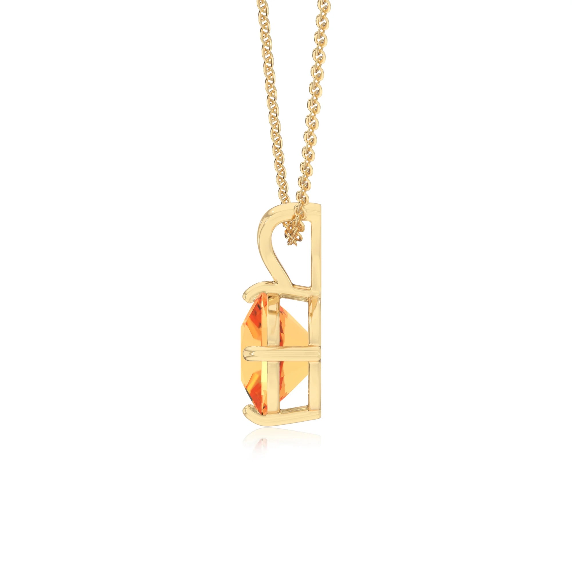 lab grown citrine cushion solitaire v-bale necklaces in yellow gold