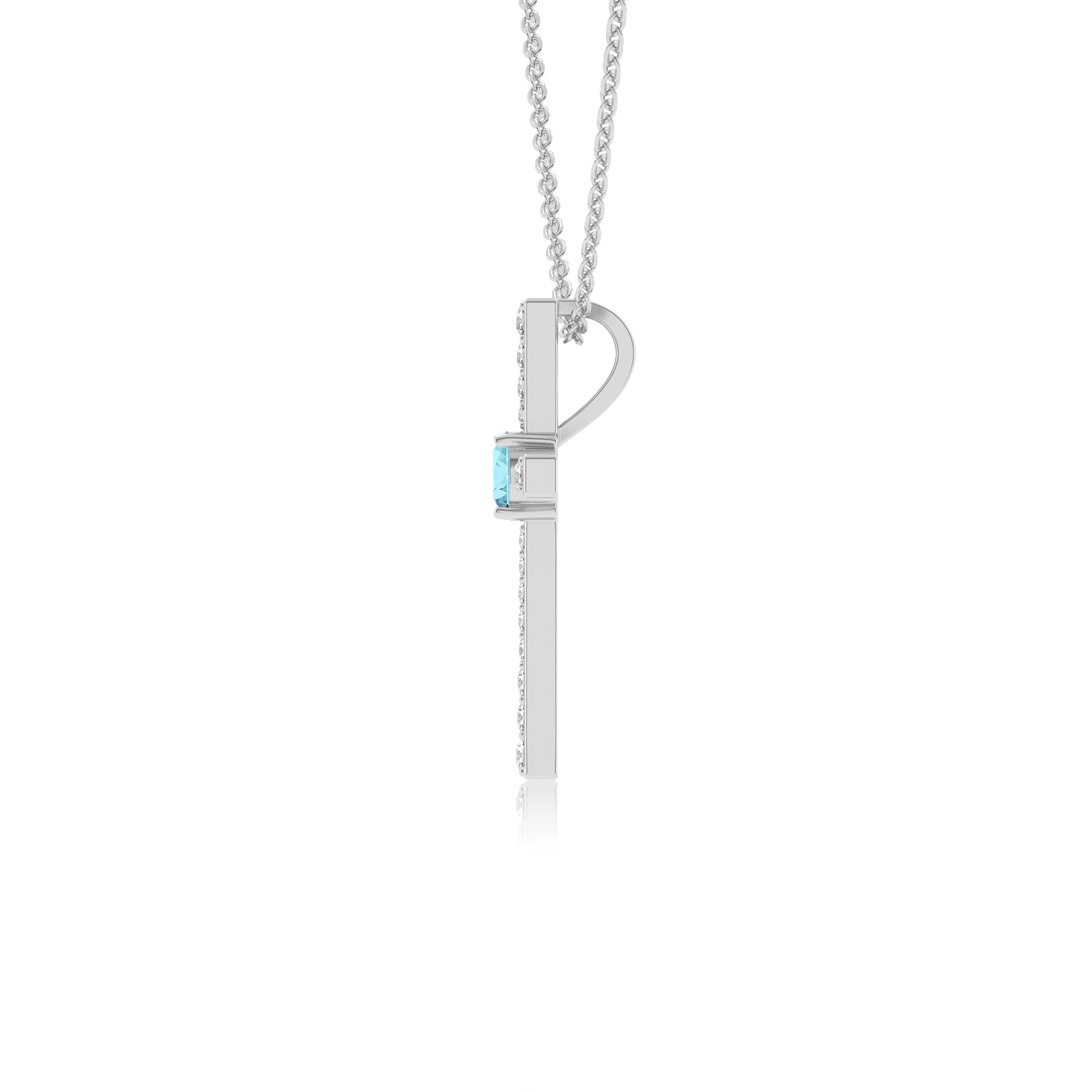 lab grown aquamarine round infinity necklaces in white gold