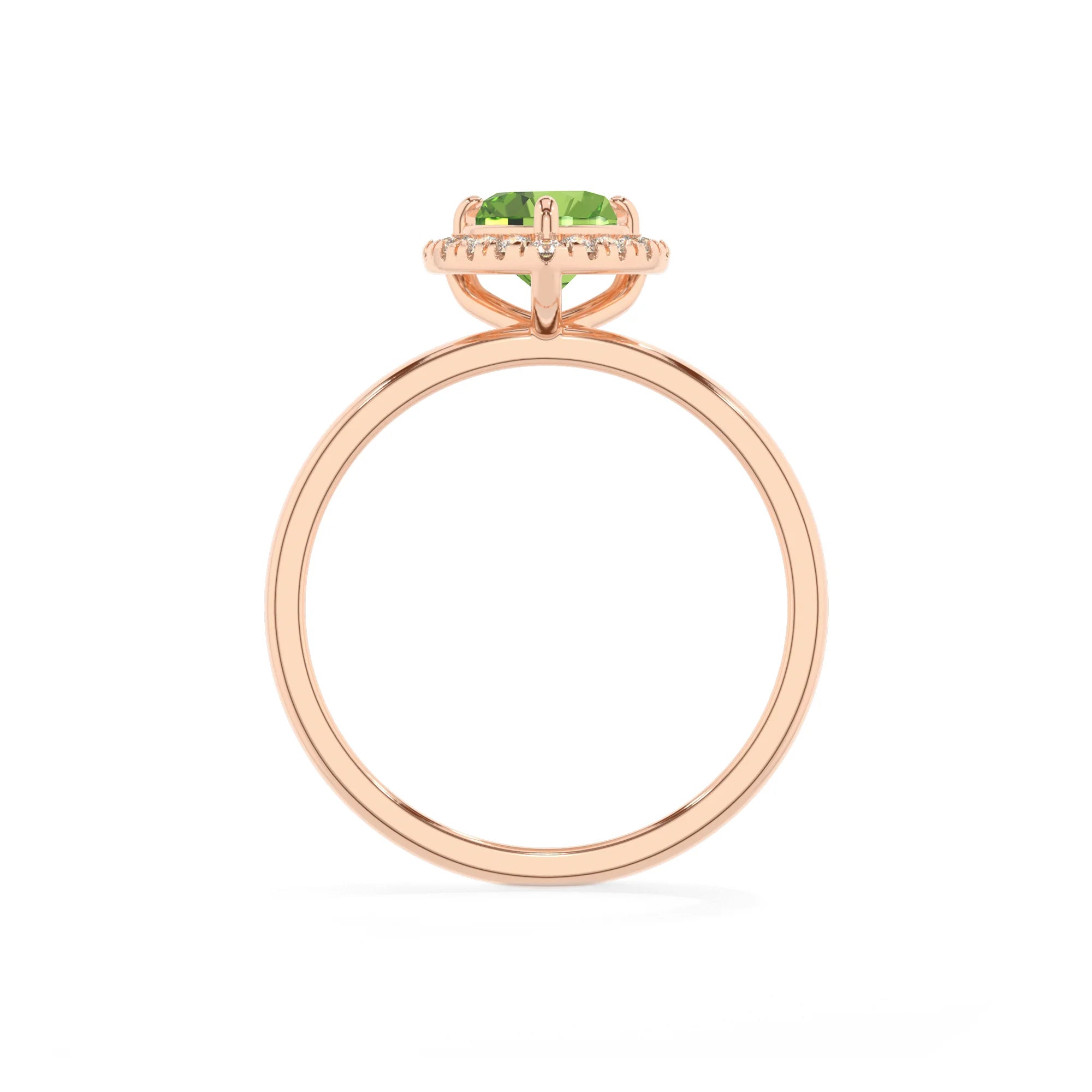 natural peridot heart solitaire rings in rose gold