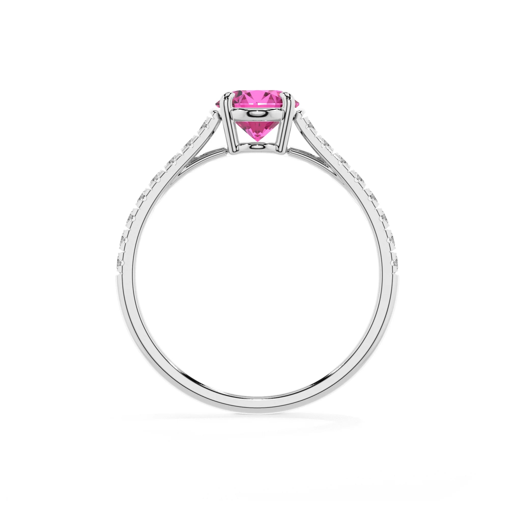 lab grown pink-sapphire oval half eternity solitaire engagement rings in sterling silver