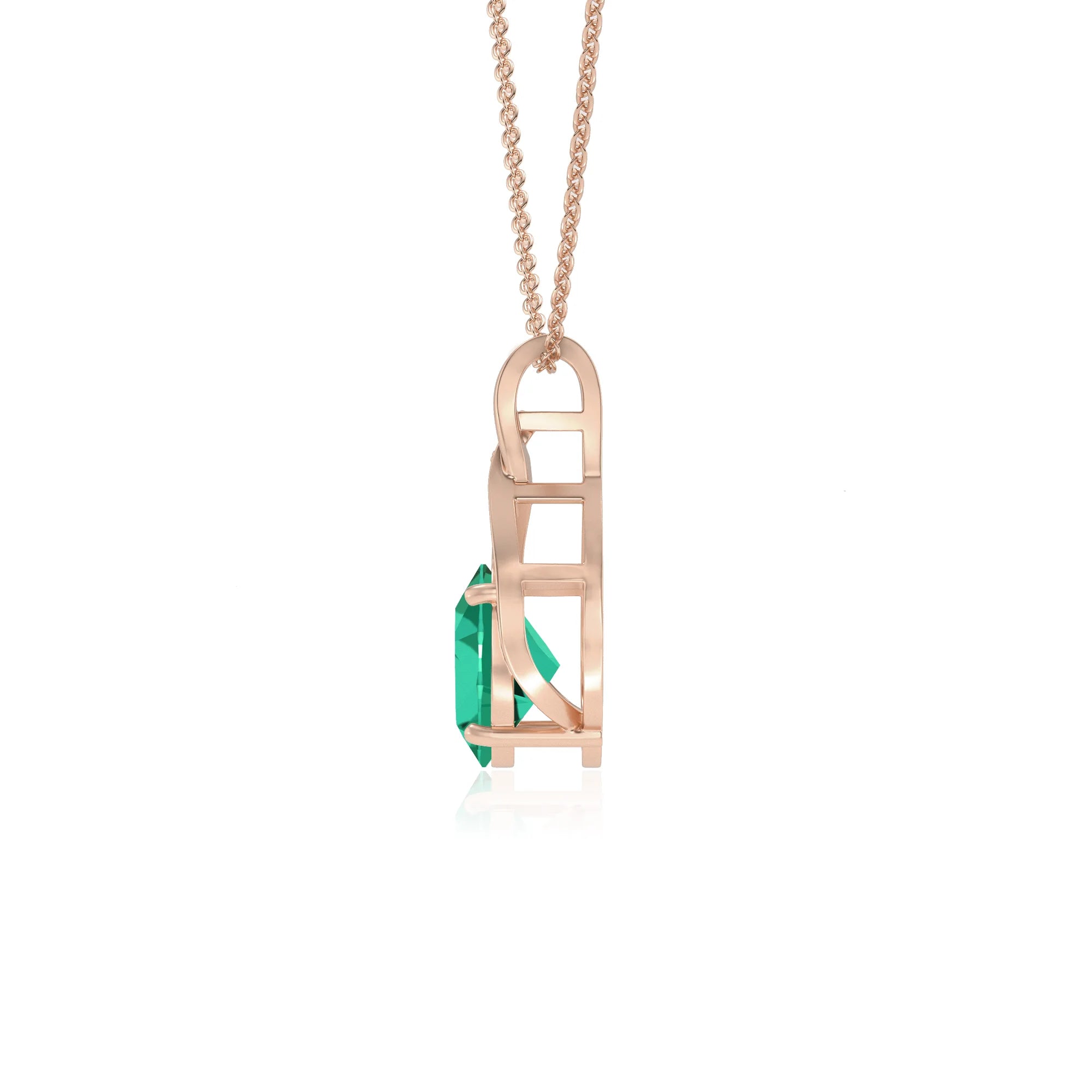 lab grown emerald oval solitaire necklaces in rose gold