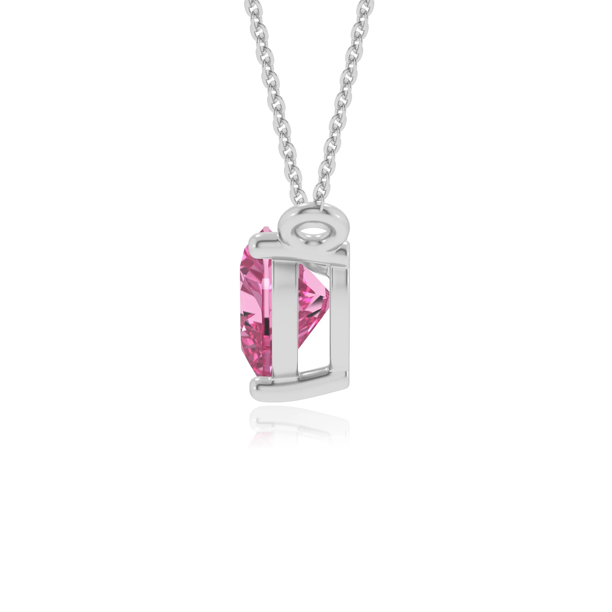 lab grown pink-sapphire heart solitaire necklaces in platinum