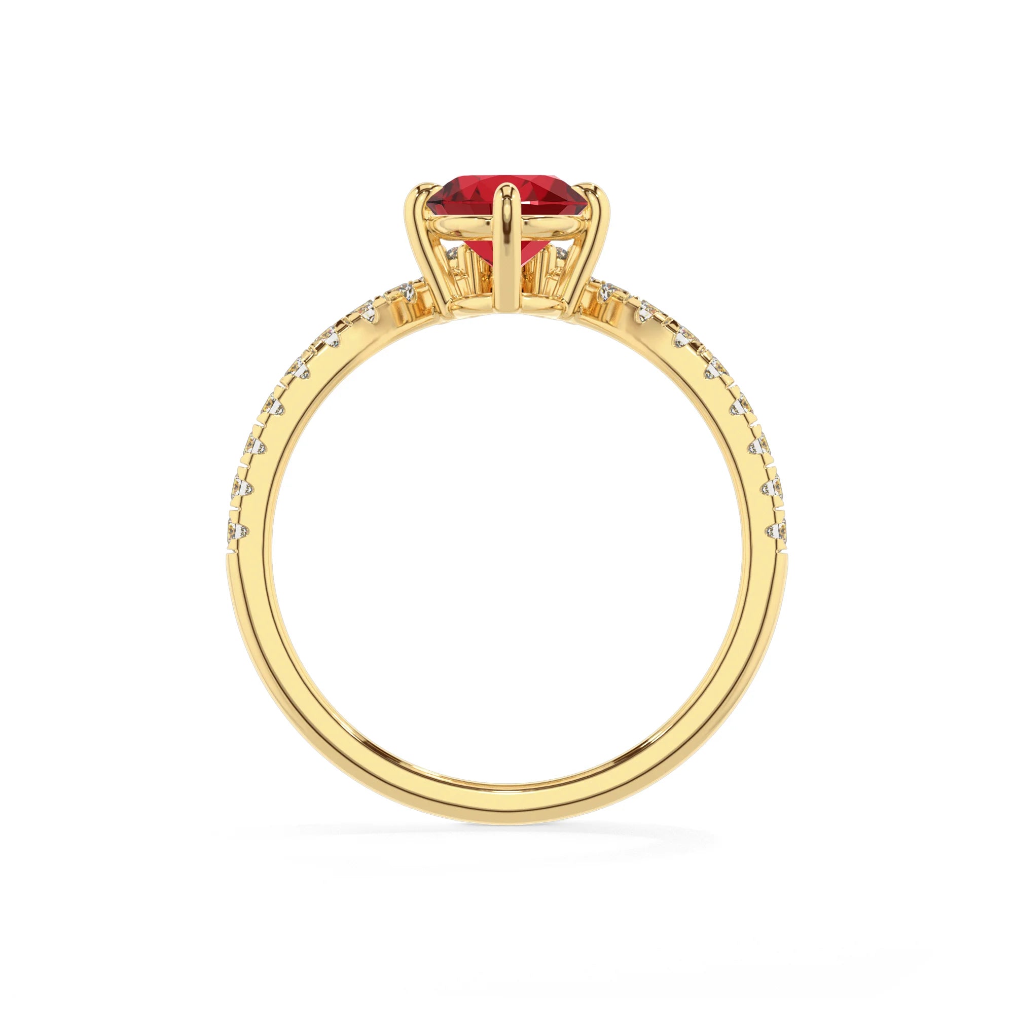 lab grown ruby oval solitaire rings in yellow gold