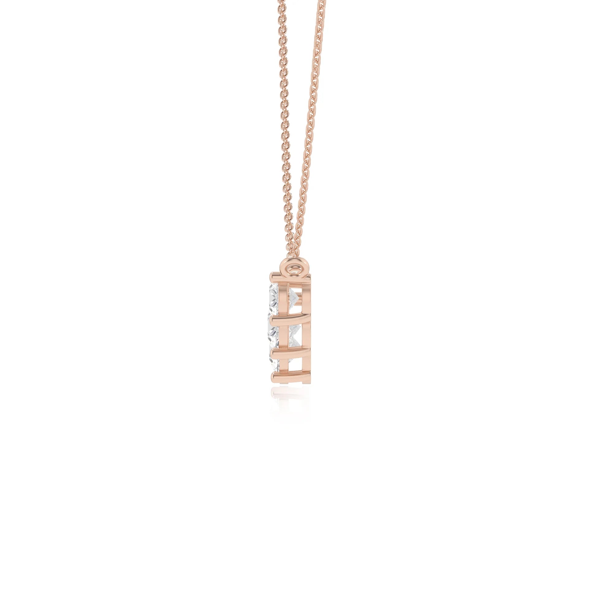 lab grown moissanite round bar necklaces in rose gold