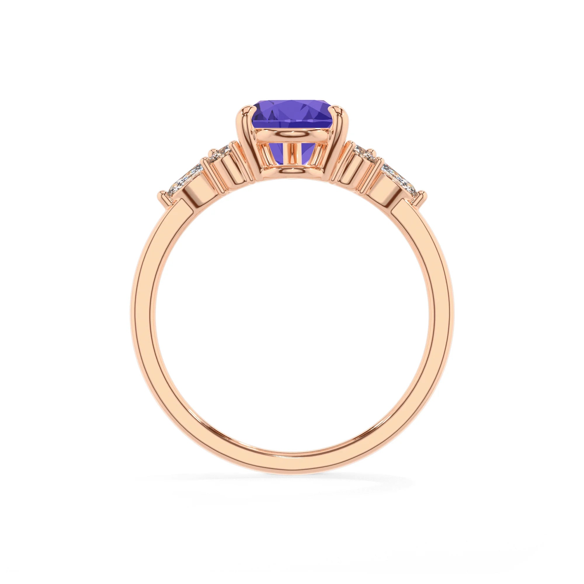 lab grown tanzanite pear solitaire rings in rose gold