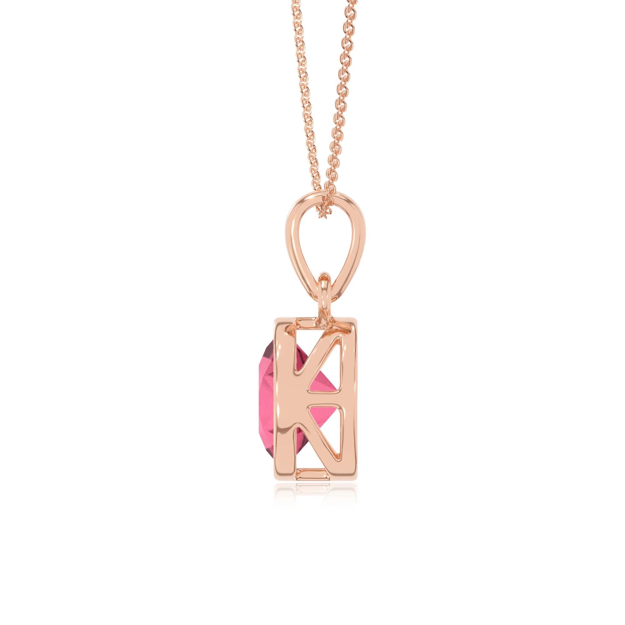 lab grown pink-tourmaline round solitaire necklaces in rose gold