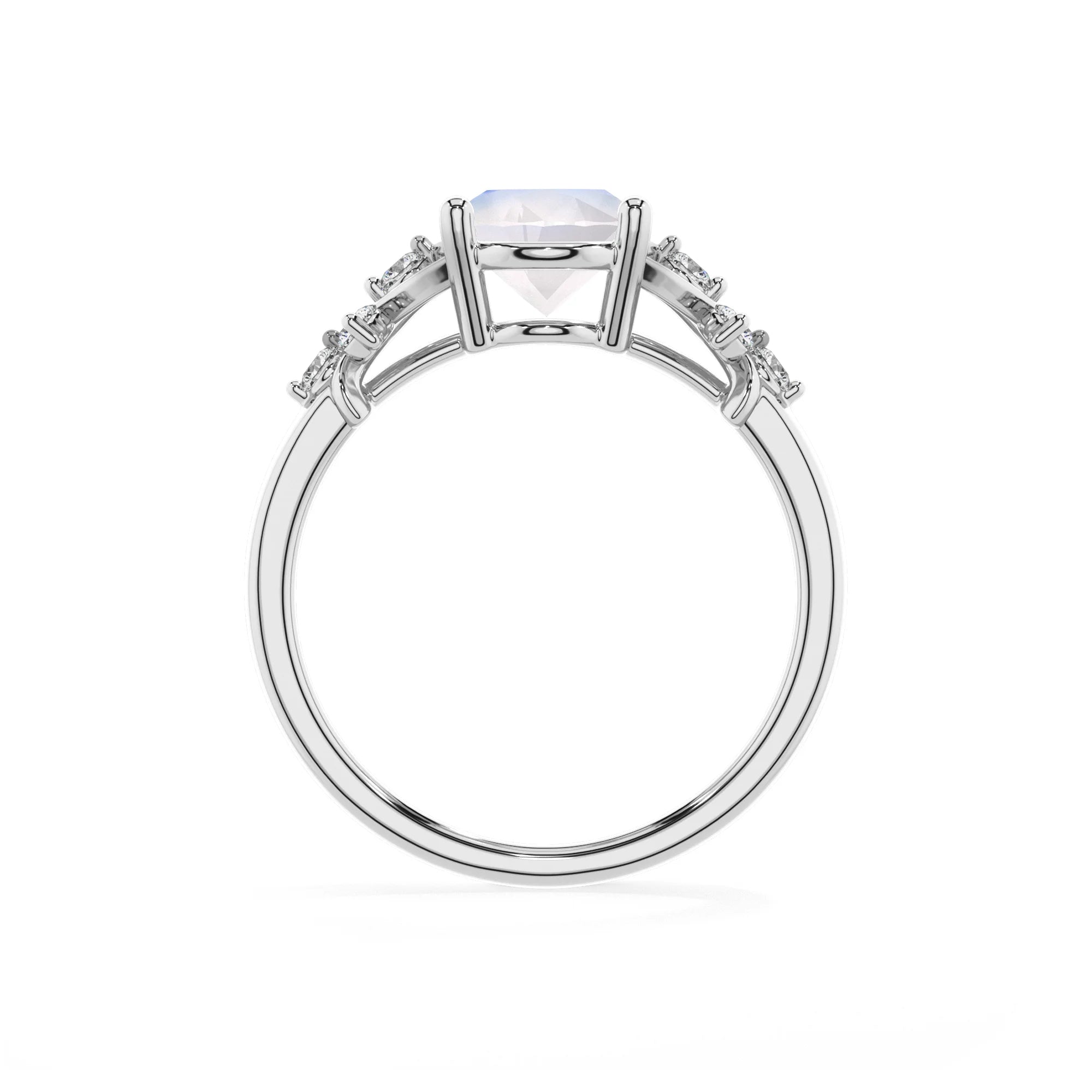 natural rainbow-moonstone oval solitaire rings in white gold
