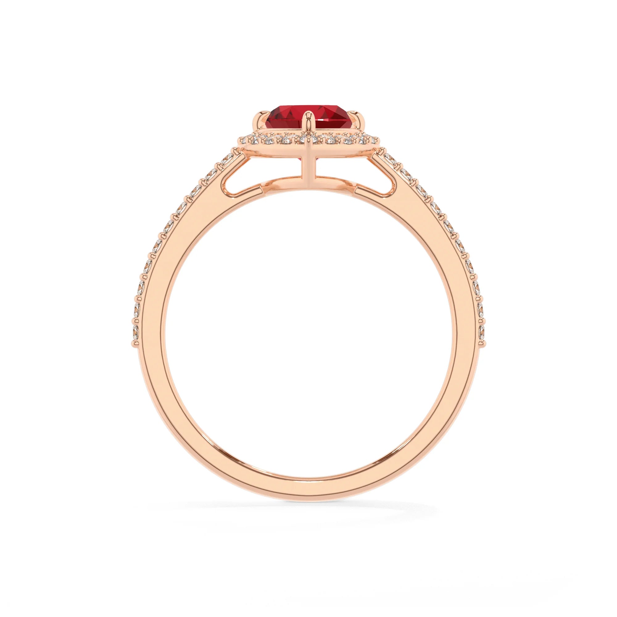 lab grown ruby heart solitaire rings in rose gold