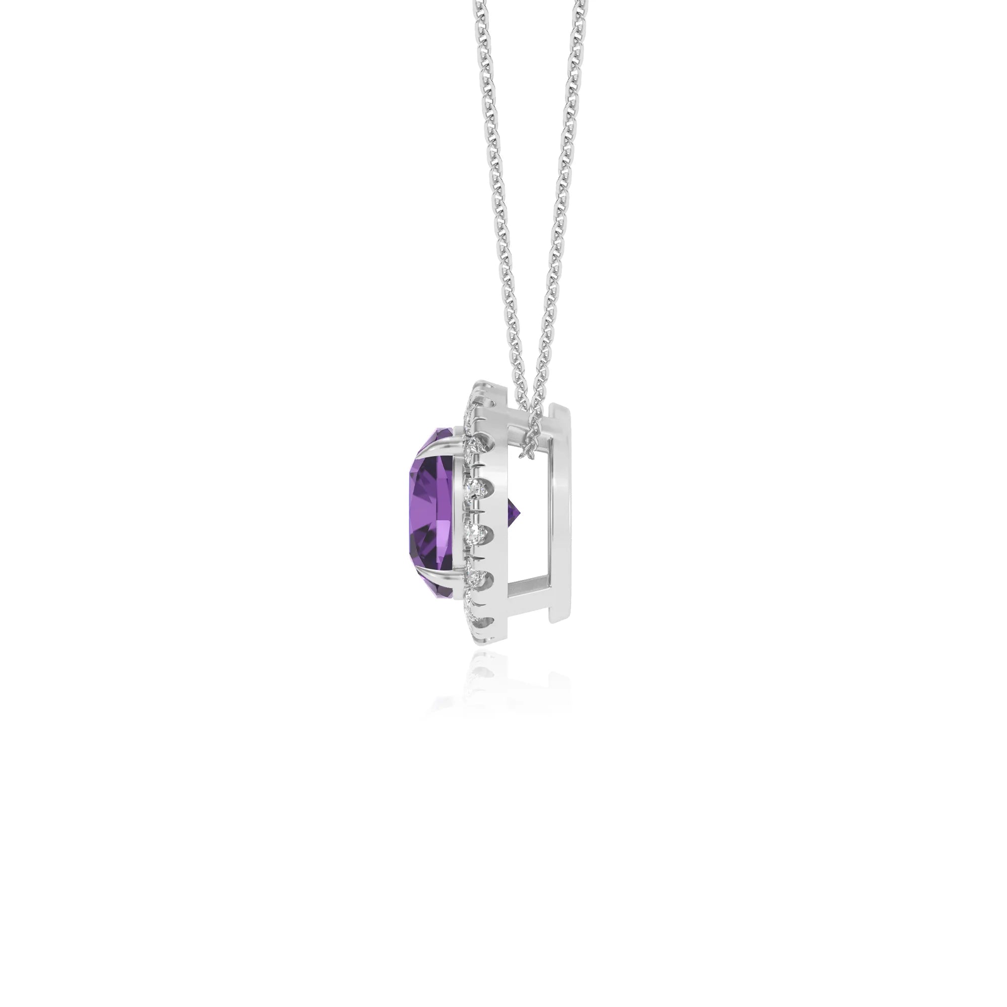 lab grown amethyst cushion solitaire necklaces in white gold