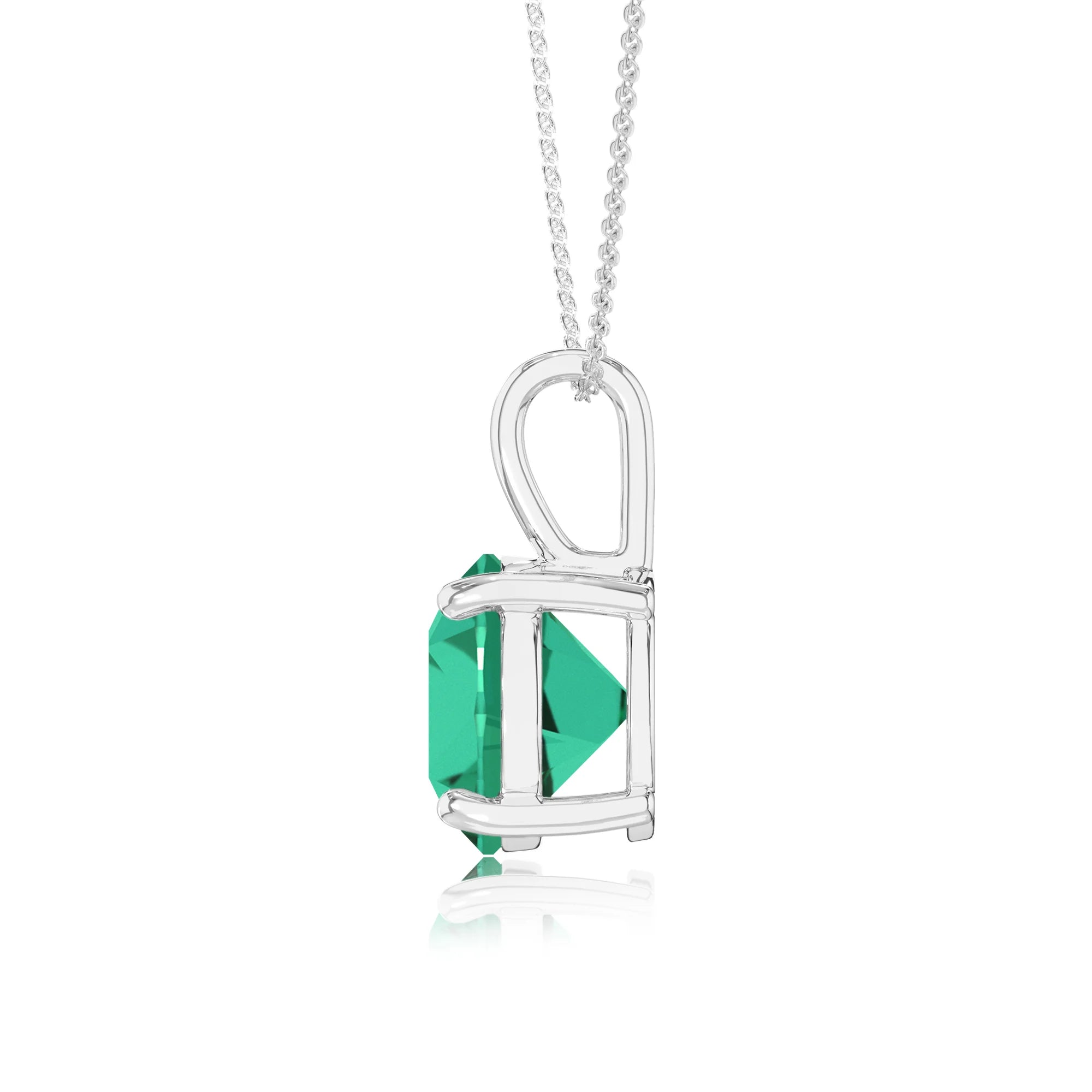 lab grown emerald round solitaire necklaces in sterling silver