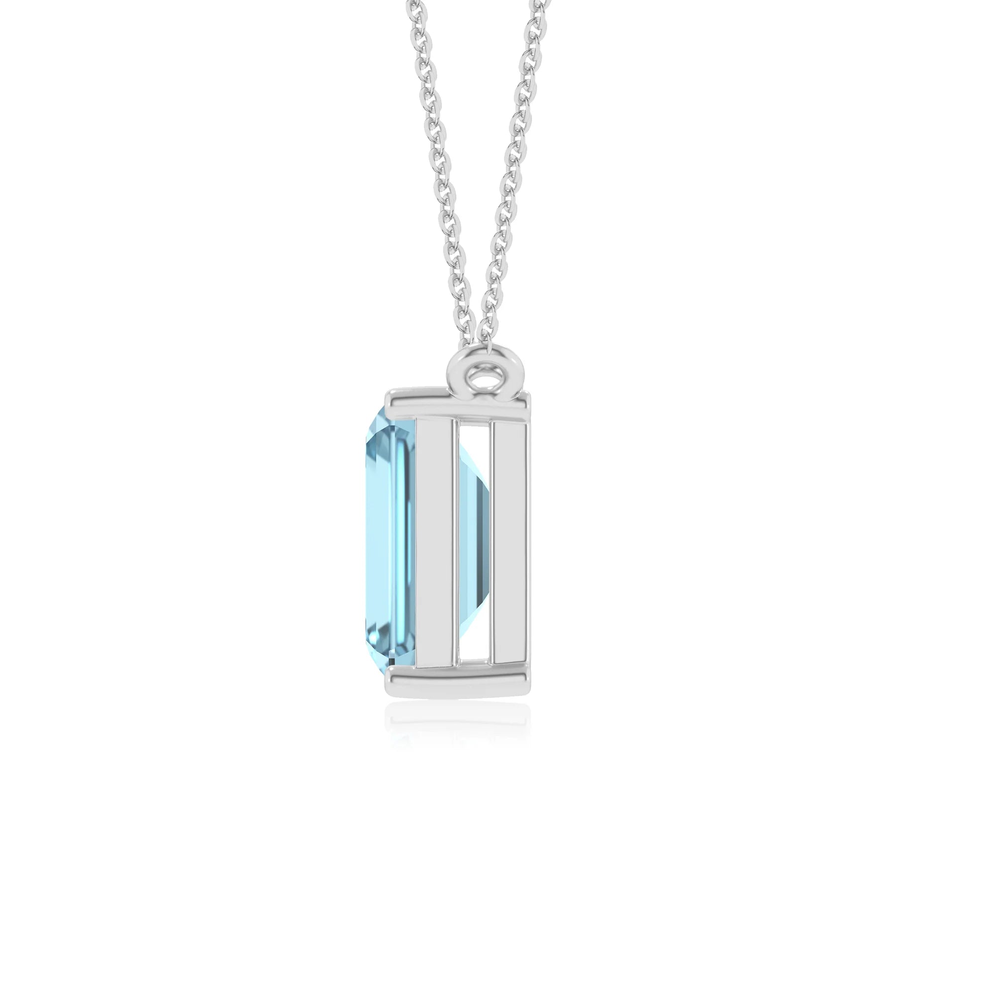 lab grown aquamarine emerald cut solitaire necklaces in platinum