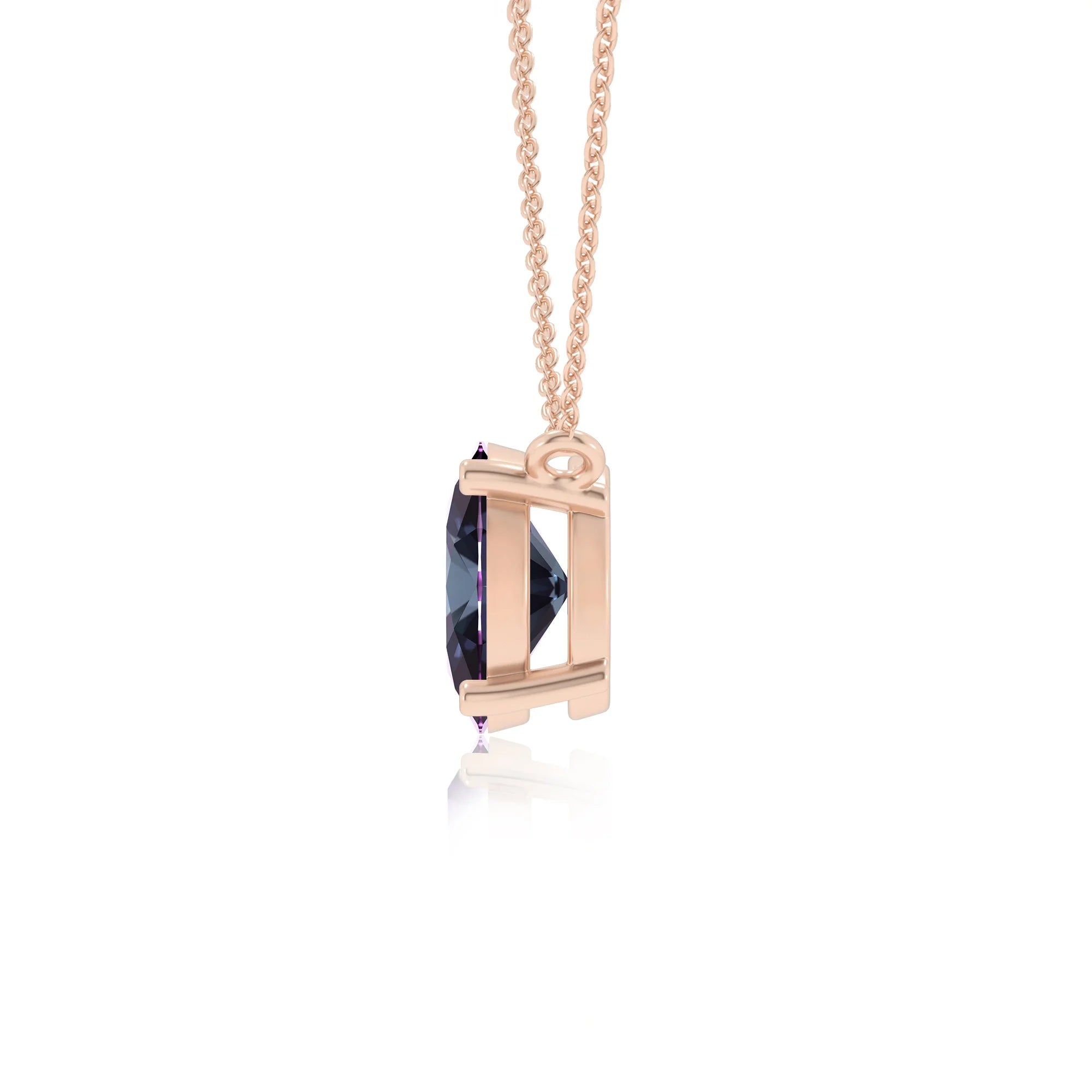 lab grown alexandrite oval solitaire necklaces in rose gold