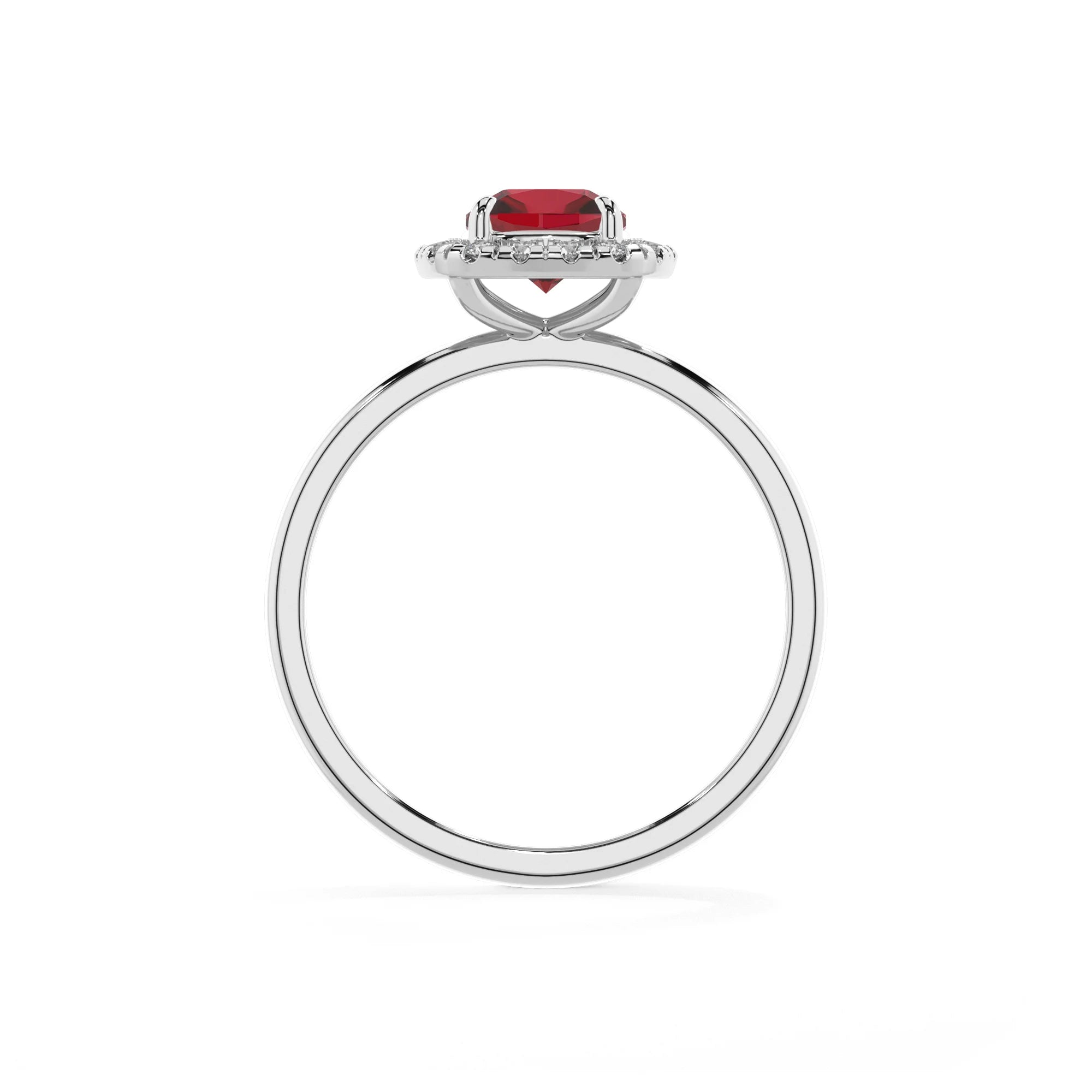 lab grown ruby cushion solitaire rings in sterling silver