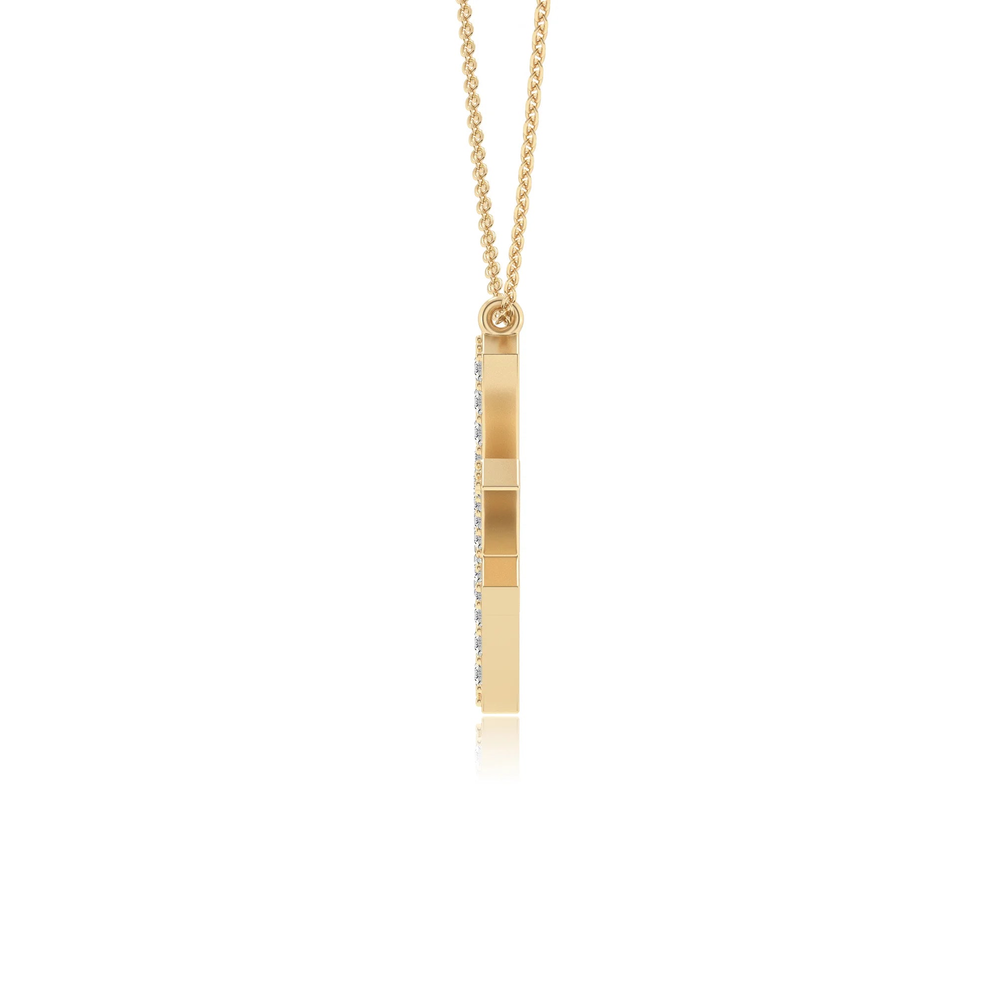 lab grown moissanite round necklaces in yellow gold