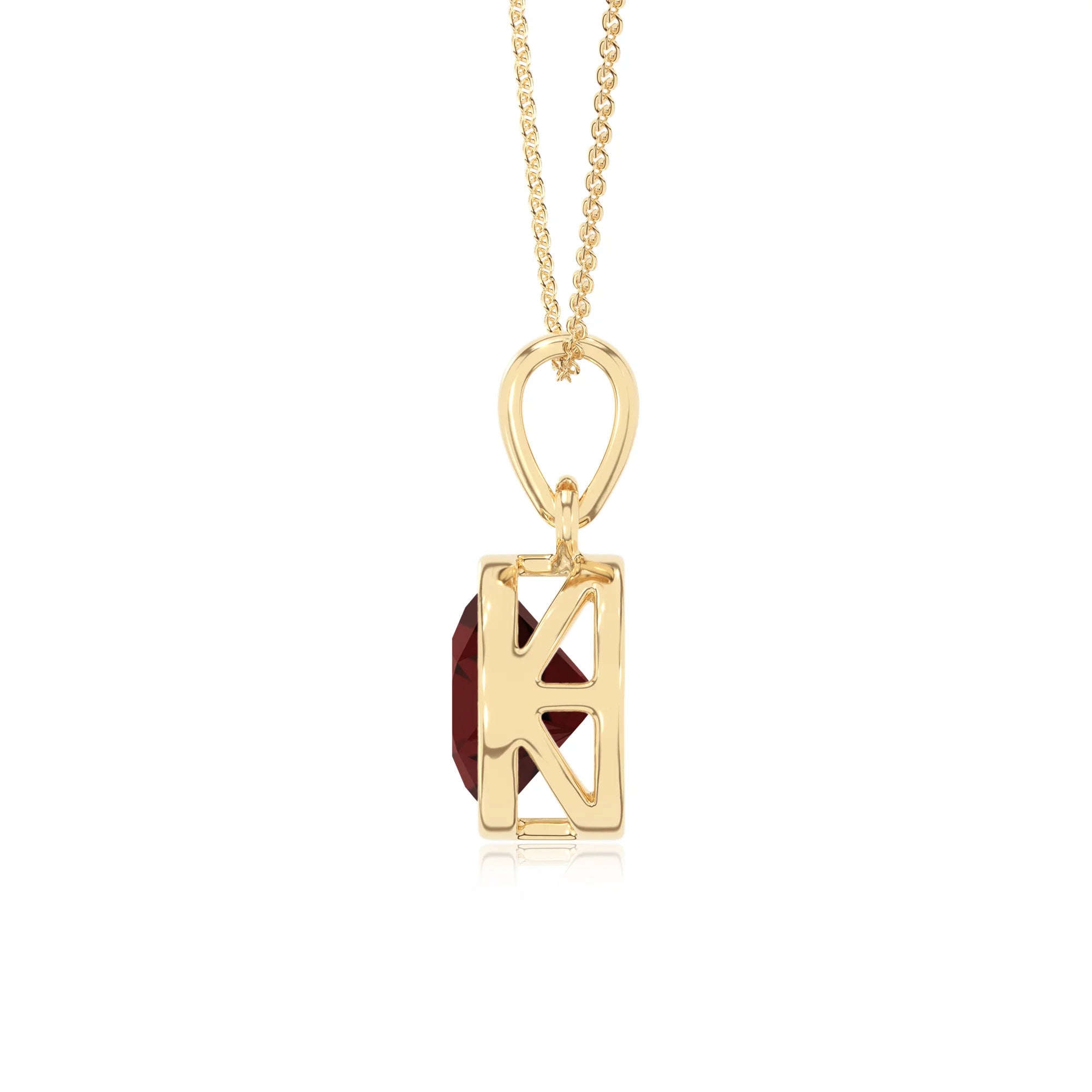 natural garnet round solitaire necklaces in yellow gold