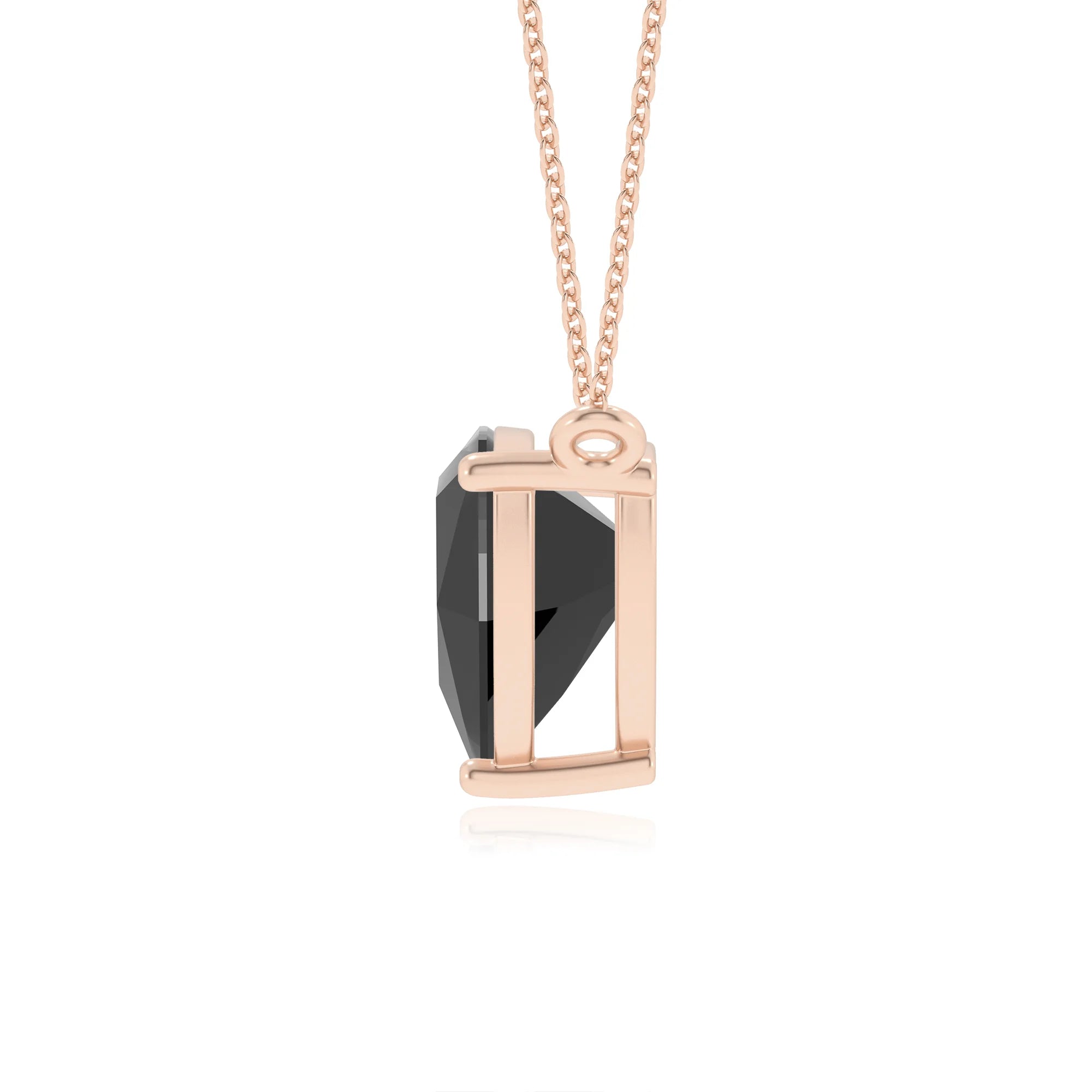 natural black-onyx trillion solitaire necklaces in rose gold