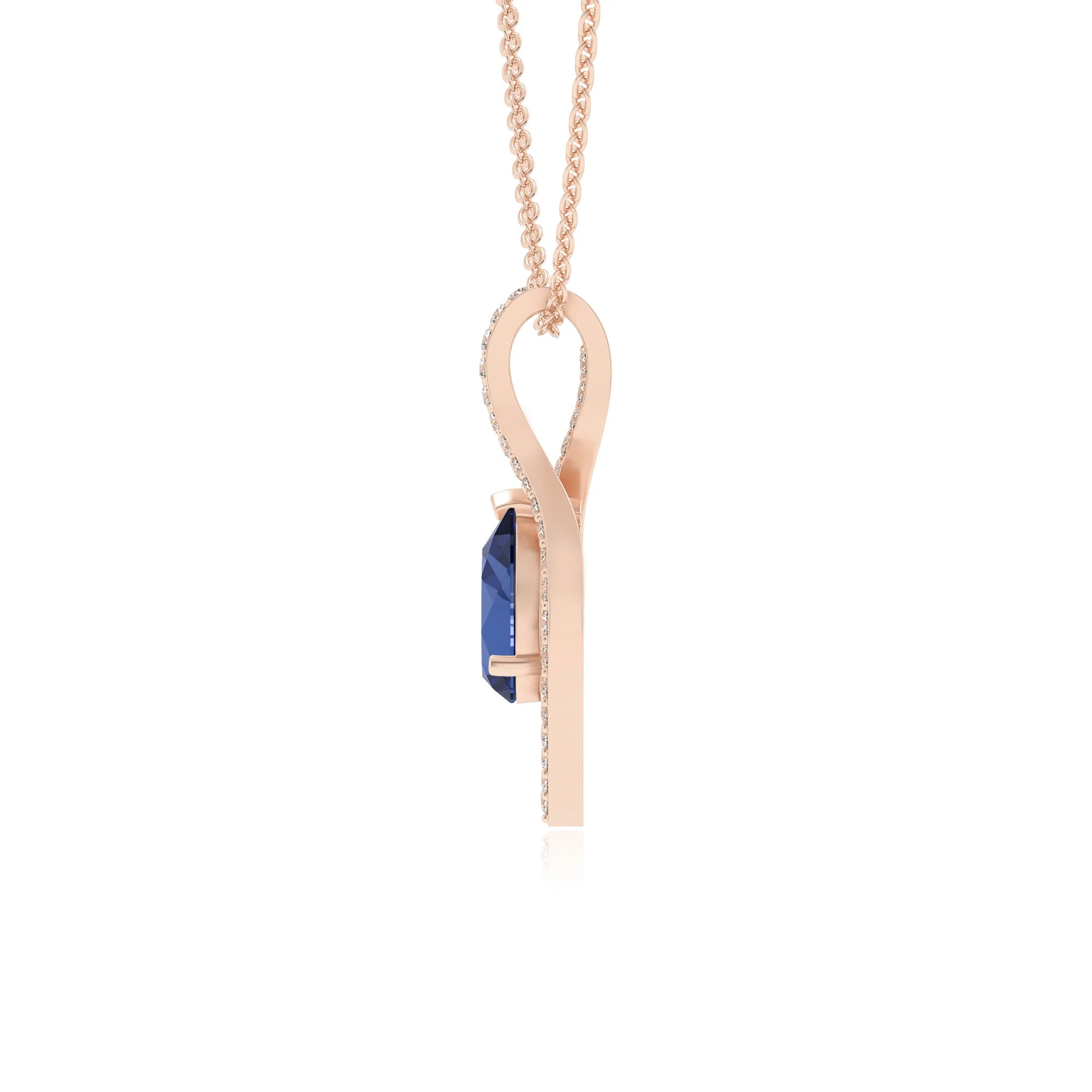 lab grown blue-sapphire pear infinity necklaces in rose gold