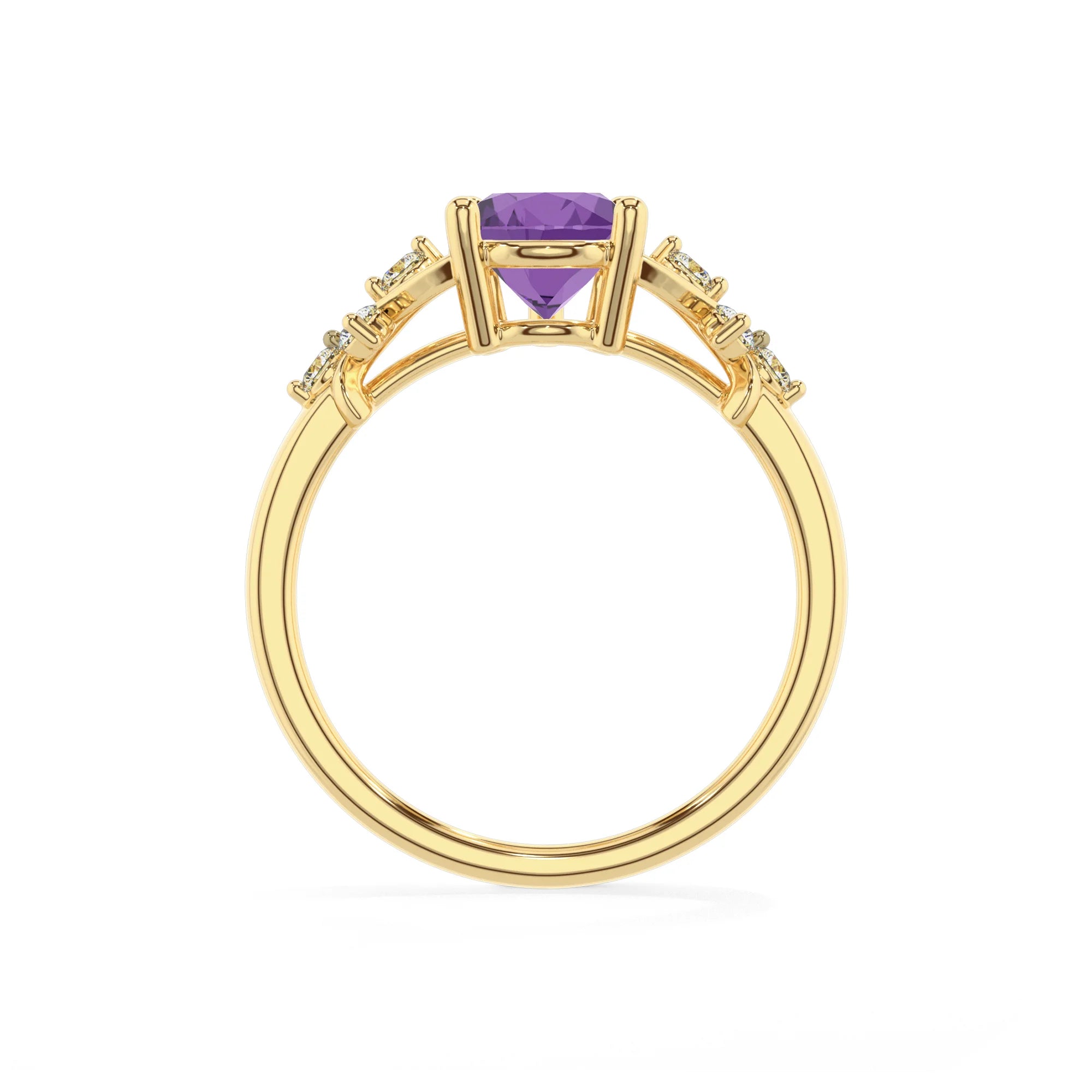 lab grown amethyst pear solitaire rings in yellow gold