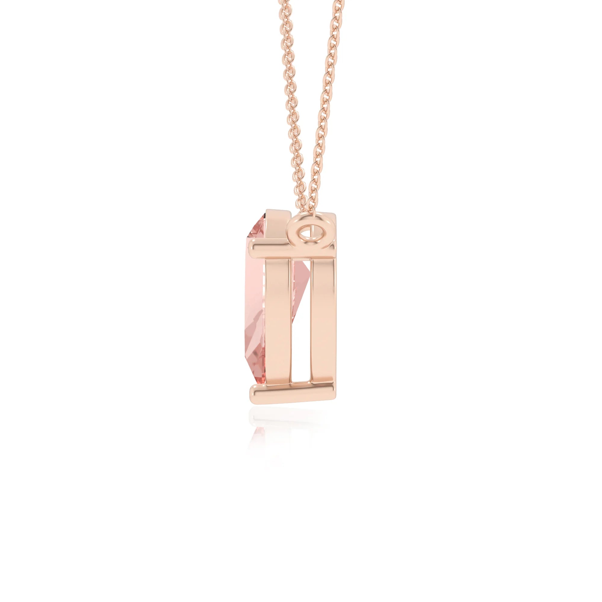 lab grown morganite pear solitaire necklaces in rose gold